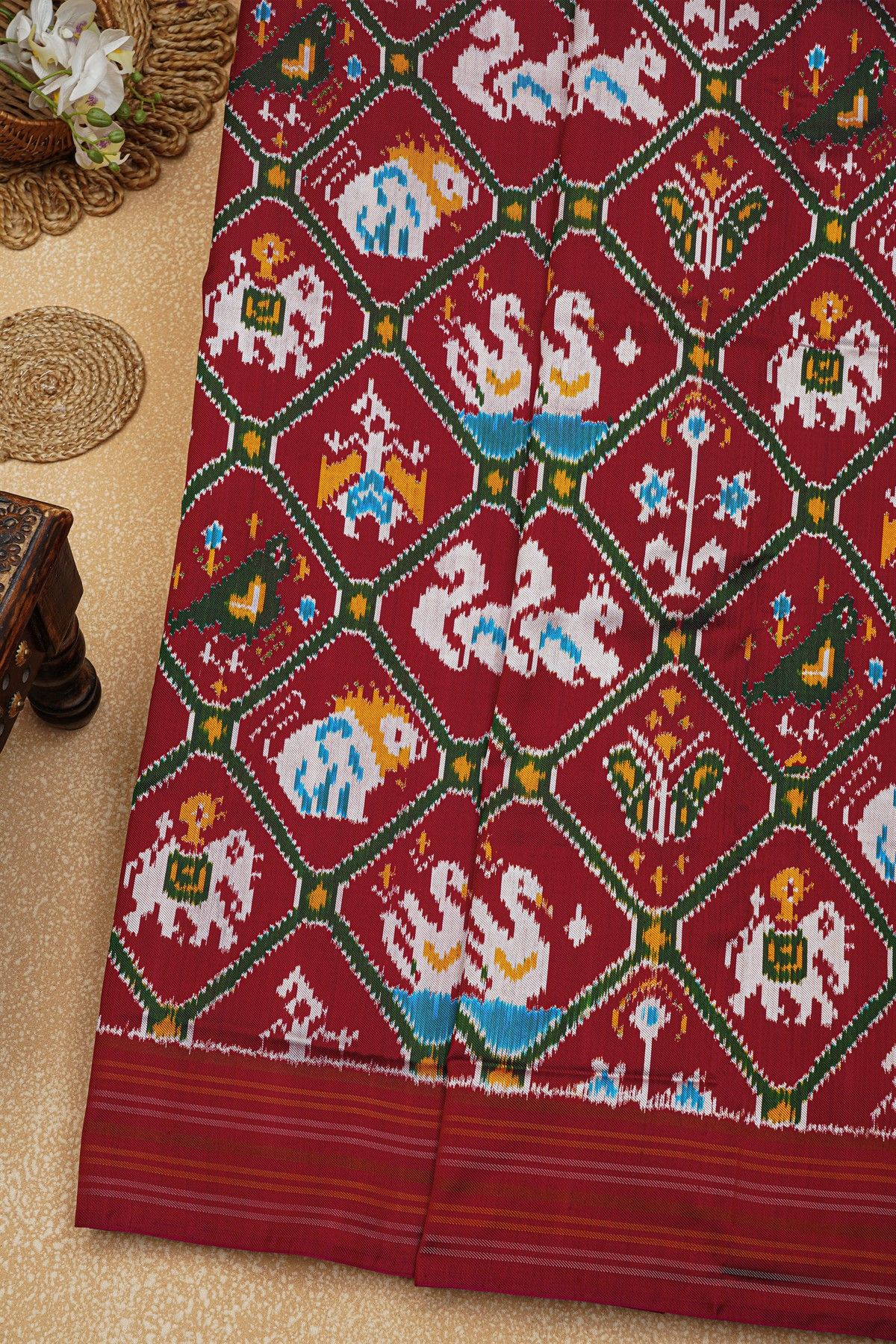 Ikat Silk Maroon Saree