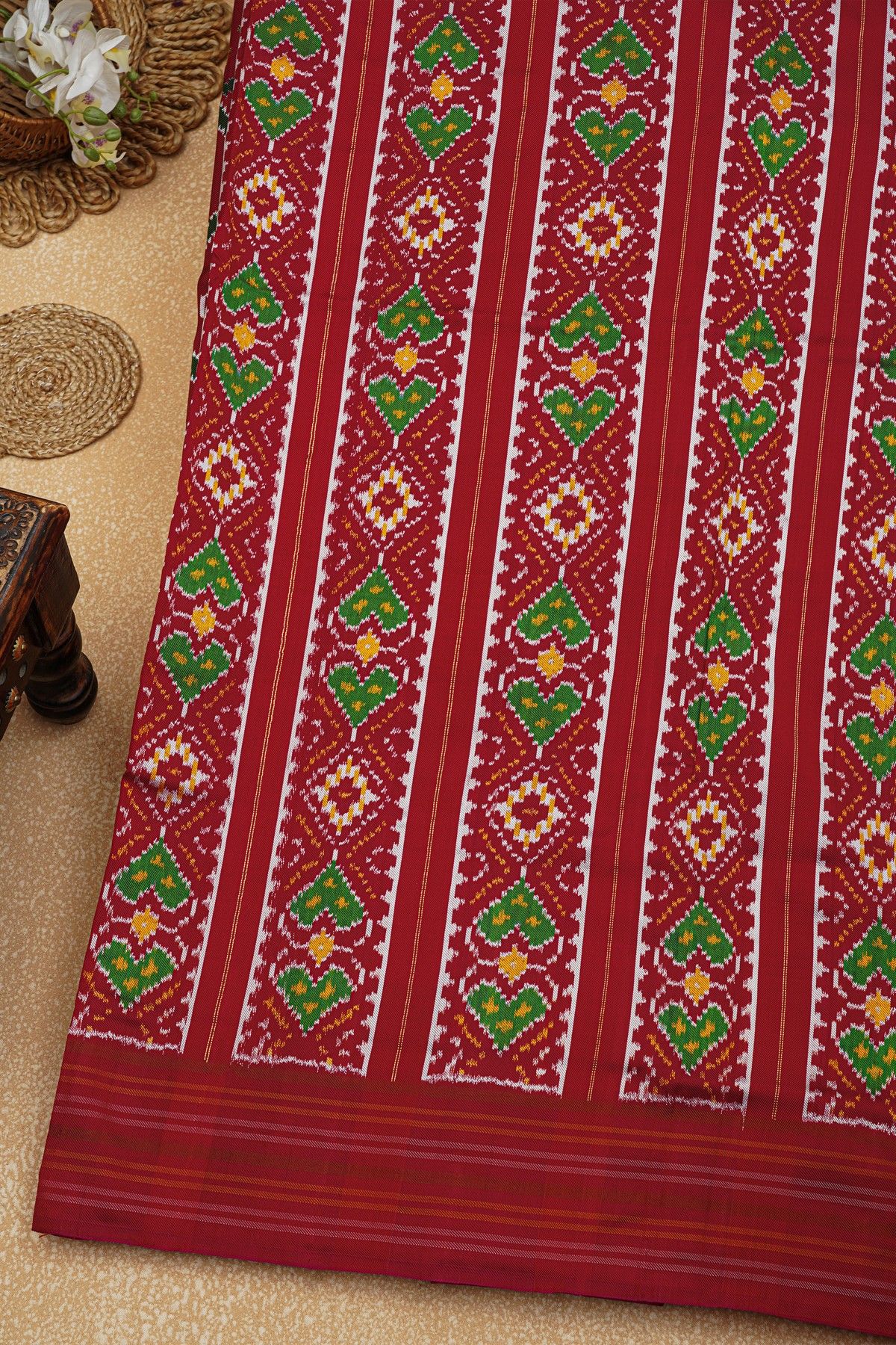 Ikat Silk Maroon Saree