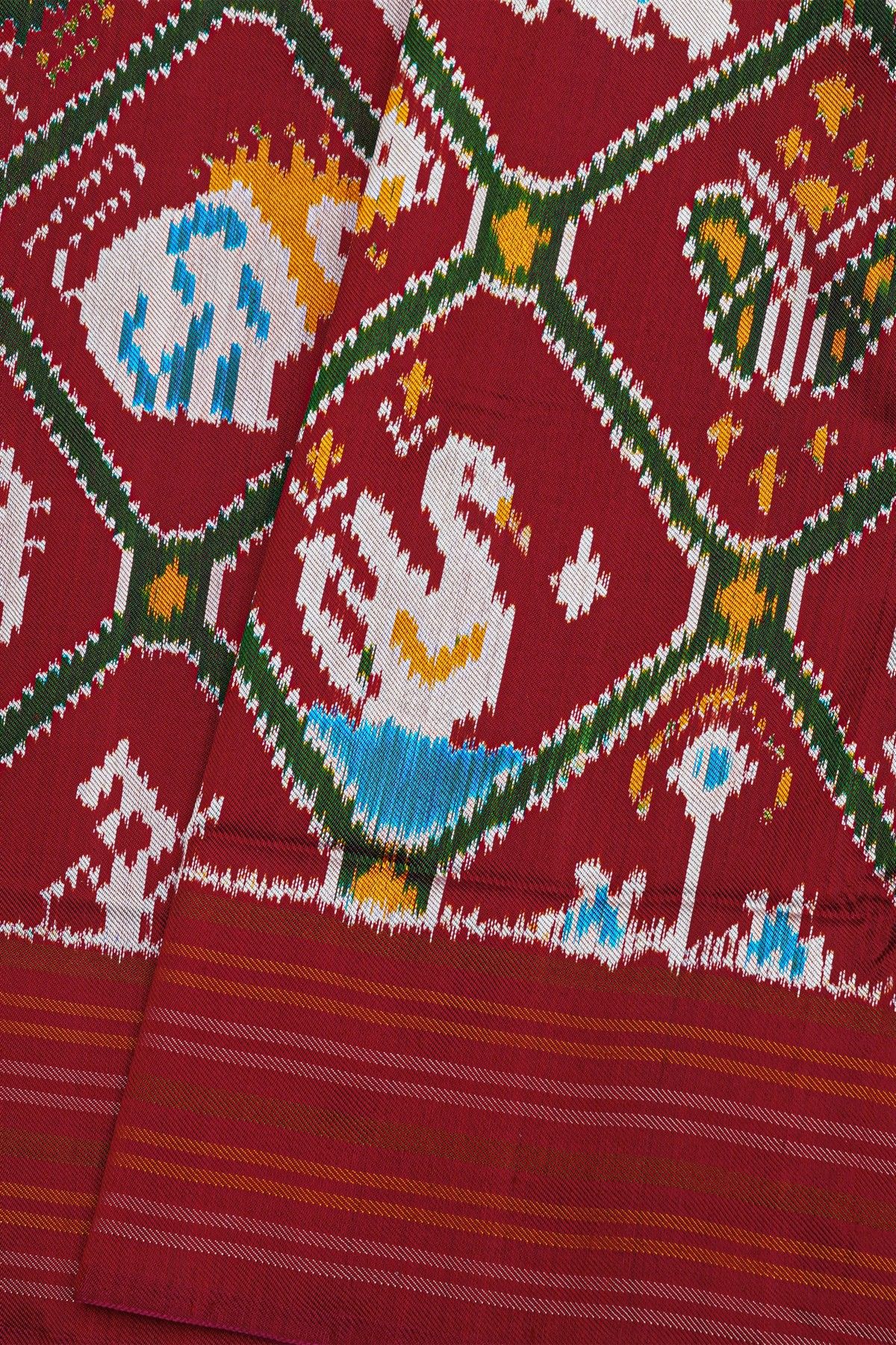 Ikat Silk Maroon Saree