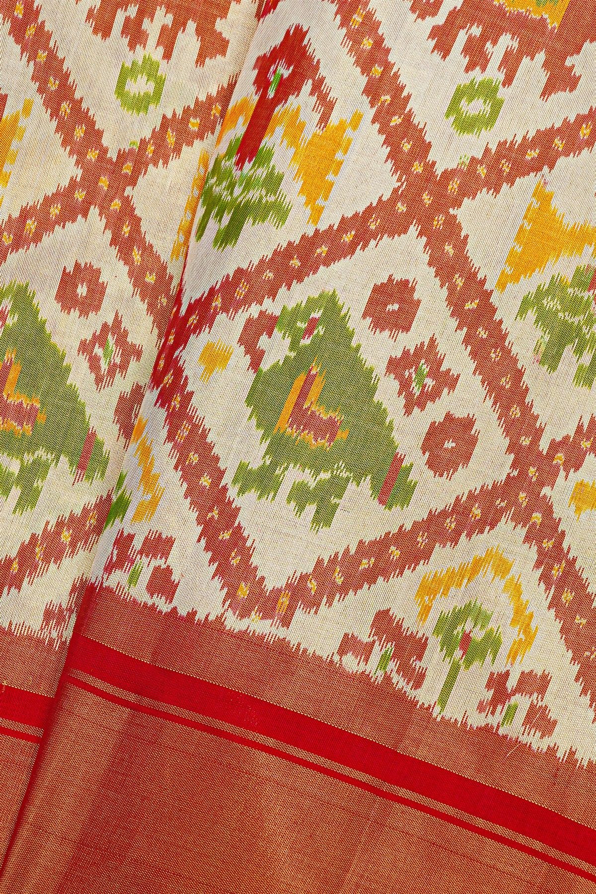 Ikat Silk Off White Saree