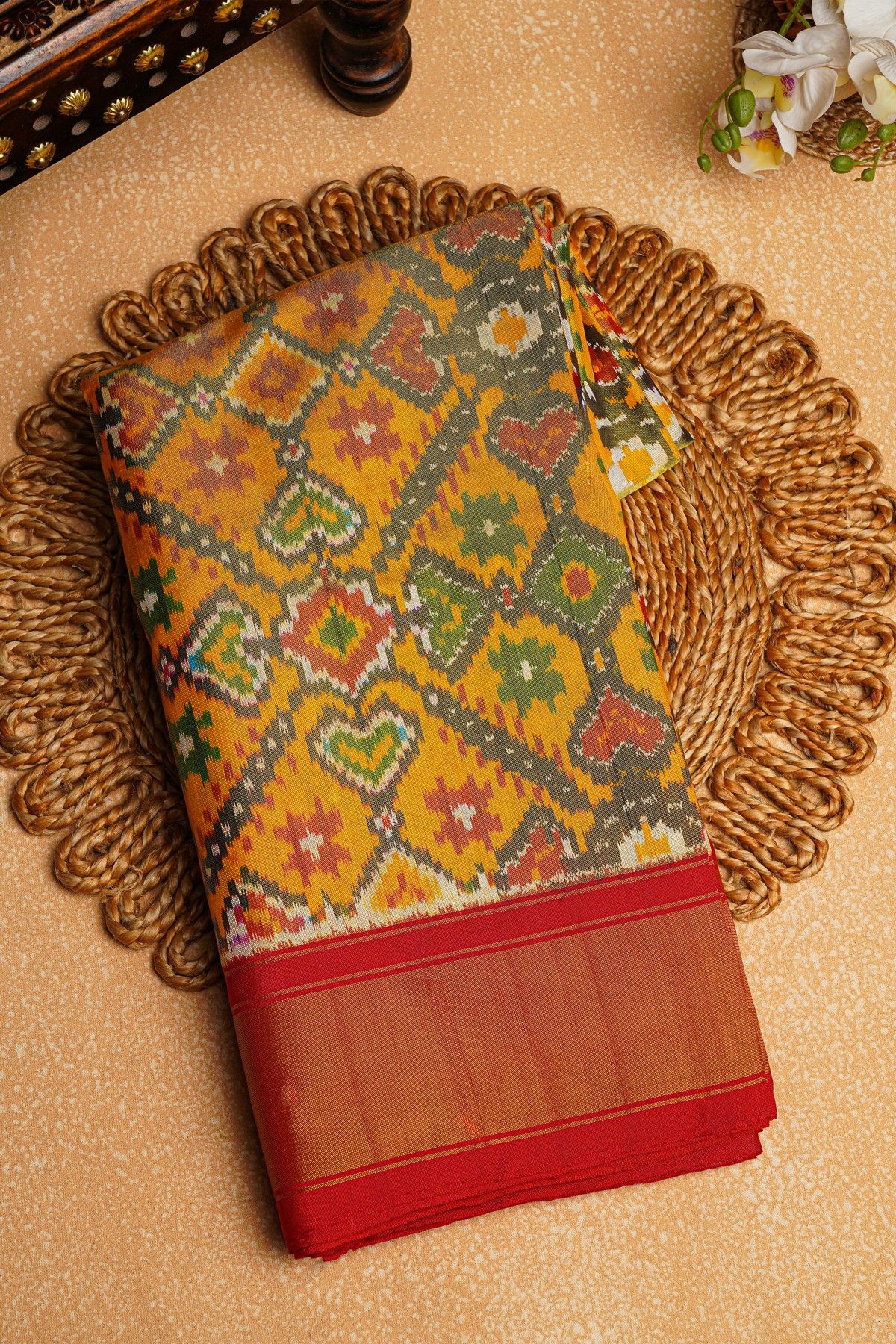 Ikat Silk Yellow Saree