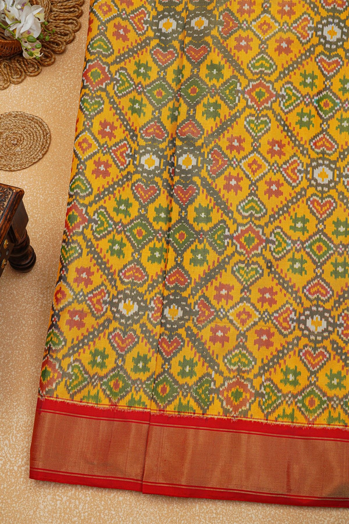 Ikat Silk Yellow Saree