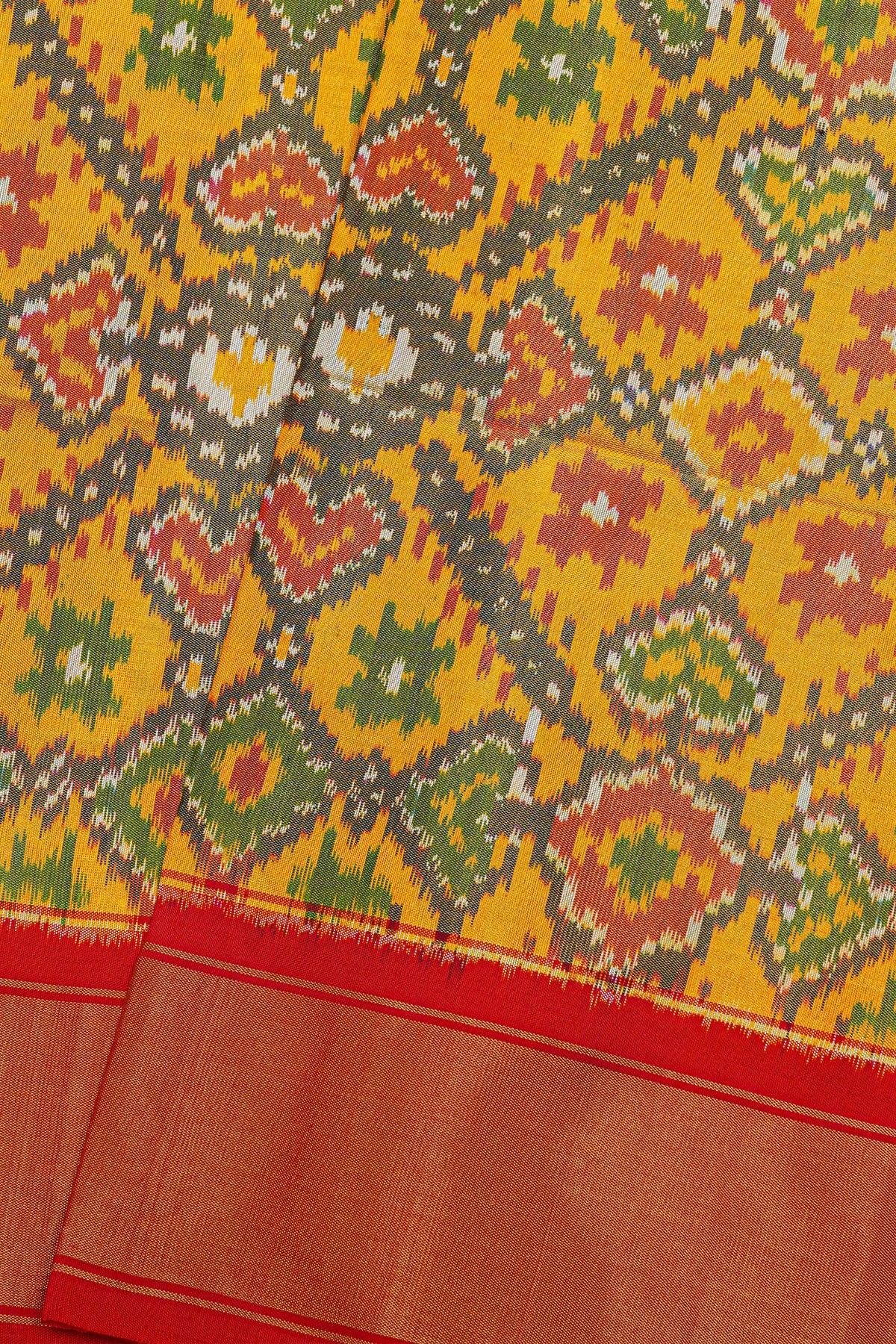 Ikat Silk Yellow Saree