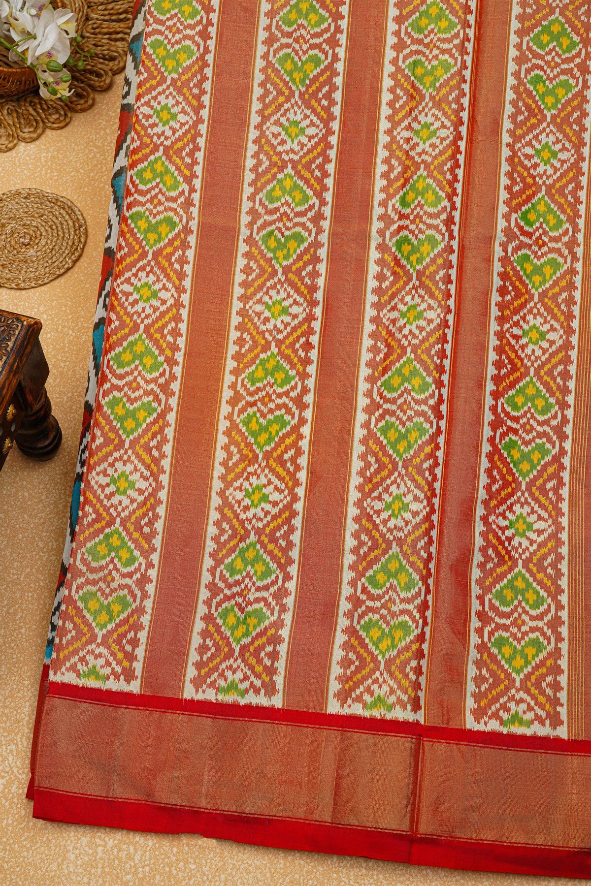 Ikat Silk Off White Saree