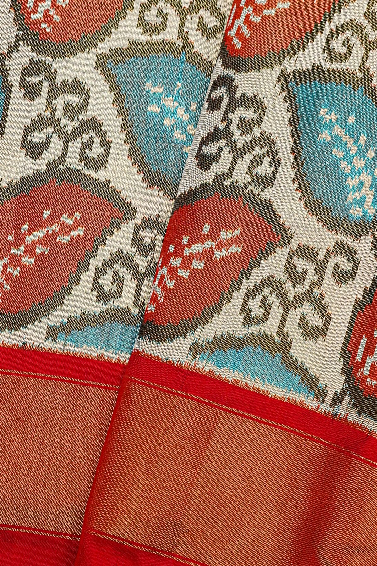 Ikat Silk Off White Saree