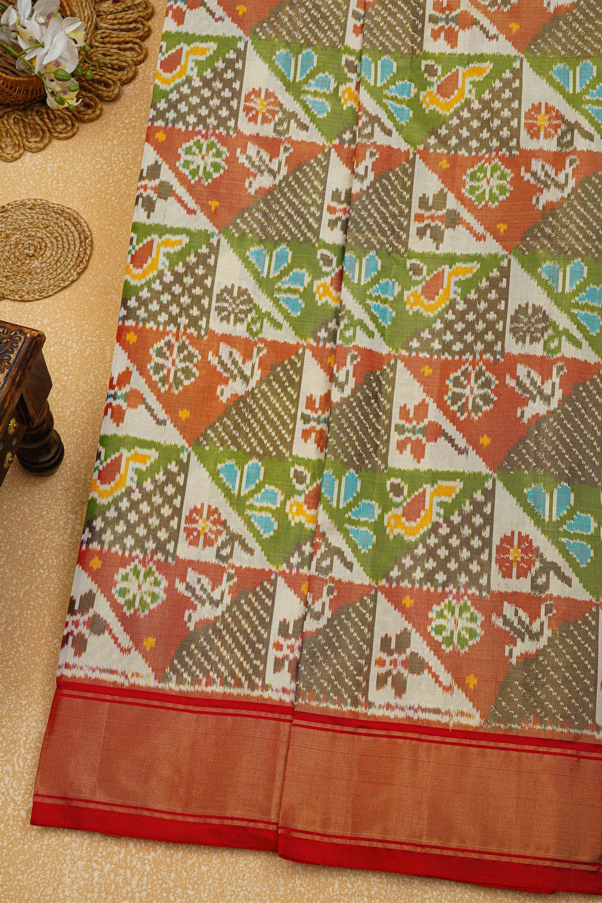 Ikat Silk Multi-Colour Saree
