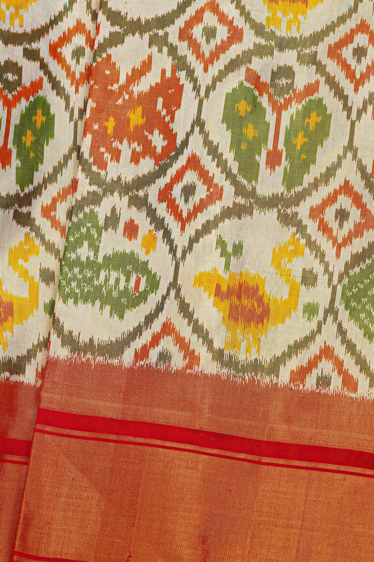 Ikat Silk Off White Saree