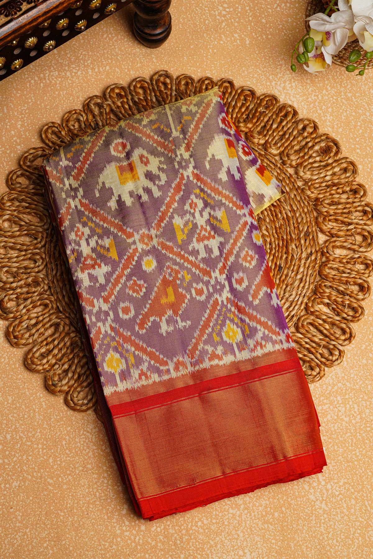Ikat Silk Lavender Saree