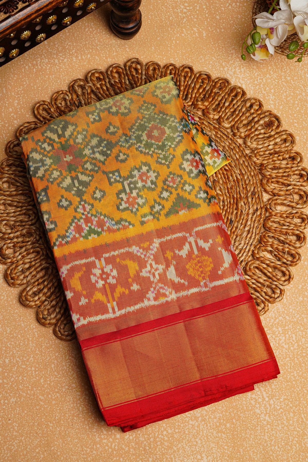 Ikat Silk Mustard Saree