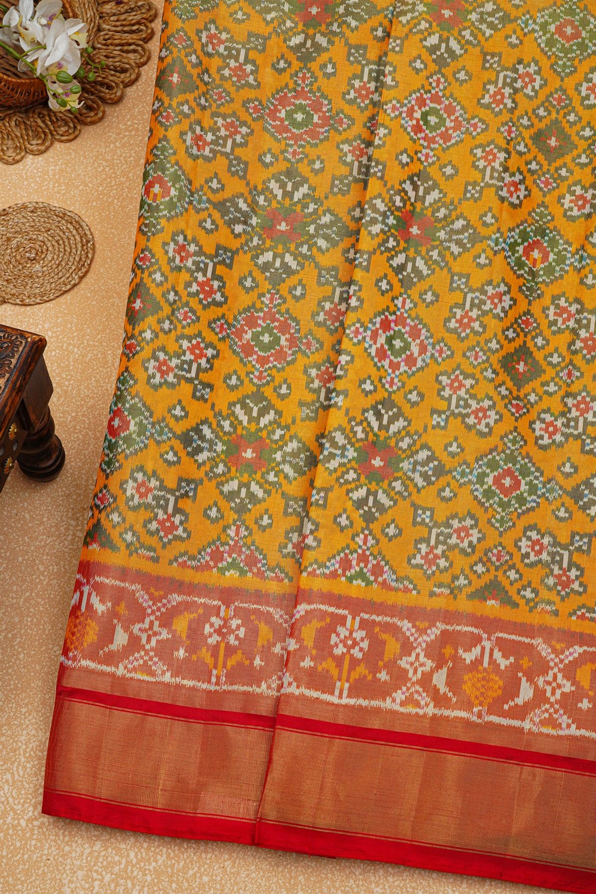 Ikat Silk Mustard Saree