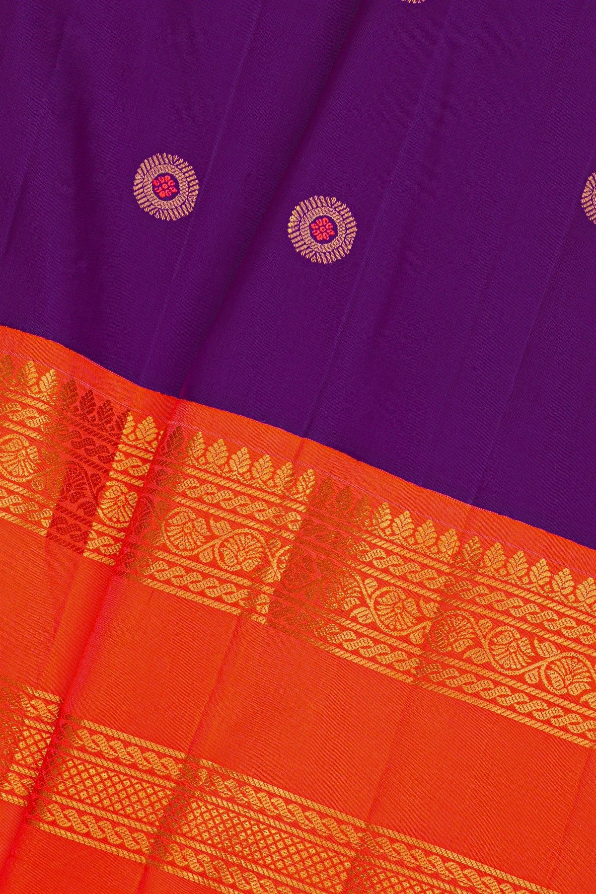 Gadwal Silk Violet Saree With Buttis Body And Birds And Florals Contrast Border