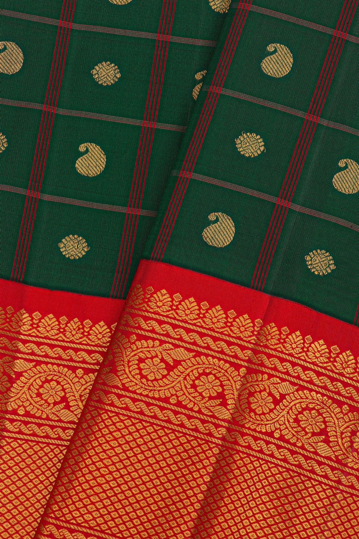 Gadwal Silk Bottle Green Saree With Floral Brocade Pallu
