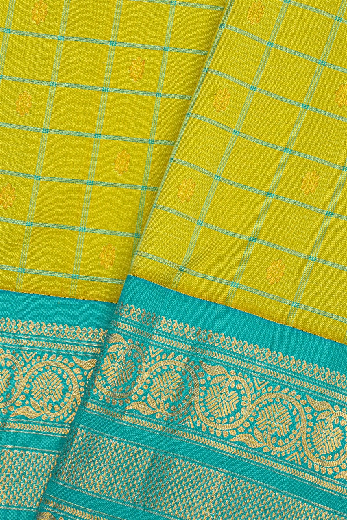 Gadwal Silk Mehendi Green Saree With Floral Brocade Pallu