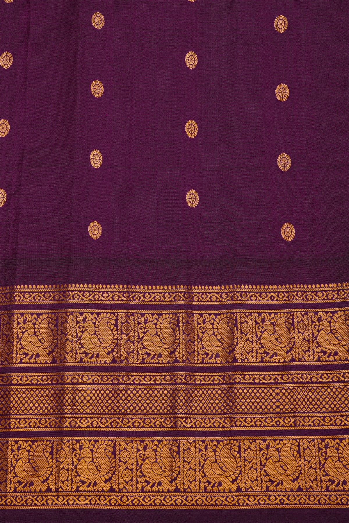 Gadwal Silk Sky Blue Saree With Rudraksha Buttis Body And Peacock Buttis Contrast Border