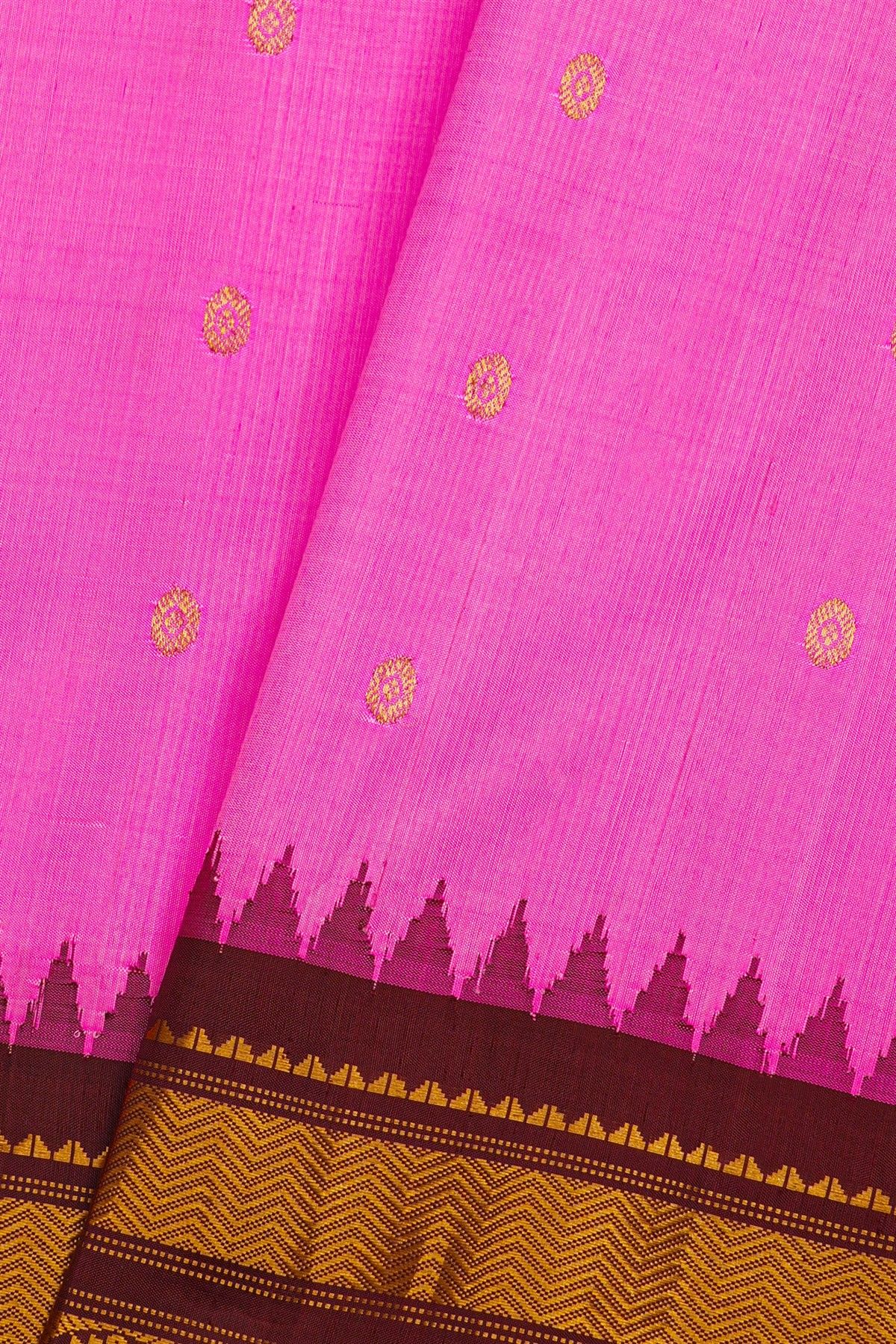 Gadwal Silk Pink Saree With Florals And Leaves In Zari