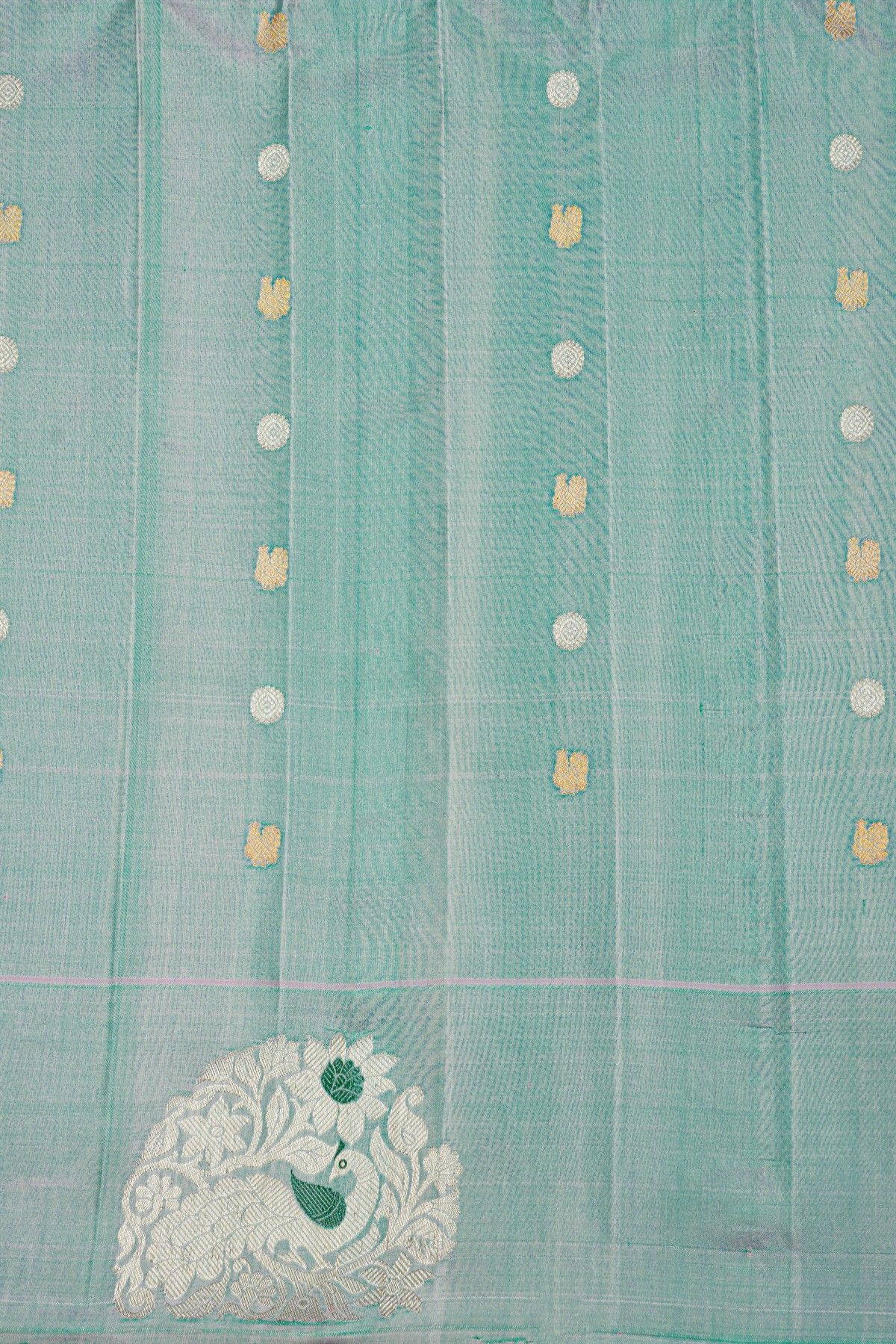 Gadwal Silk Ice Blue Saree With Florals In Lines