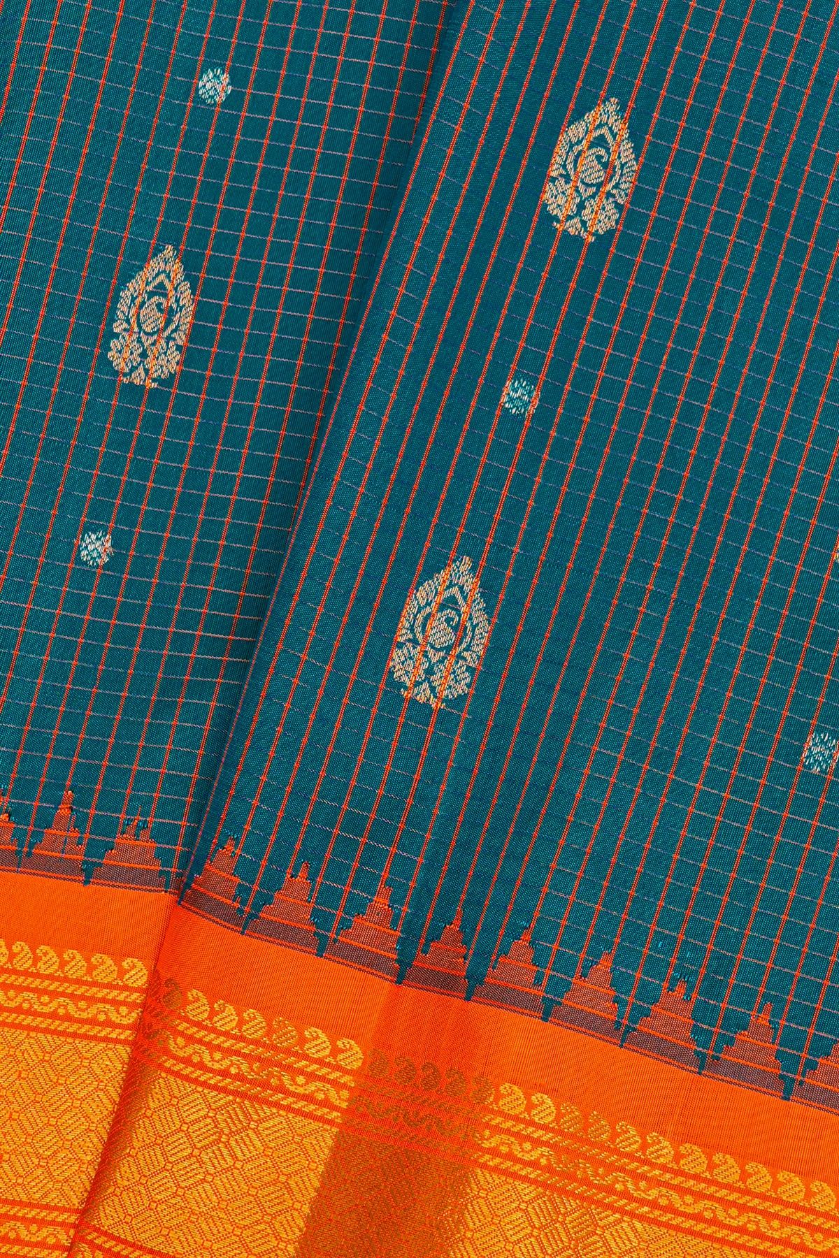 Gadwal Silk Blue Saree With Floral Brocade Pallu