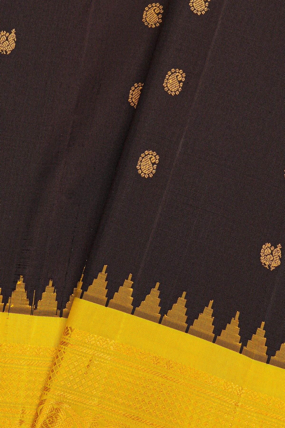 Gadwal Silk Black Saree With Florals And Leaves In Zari