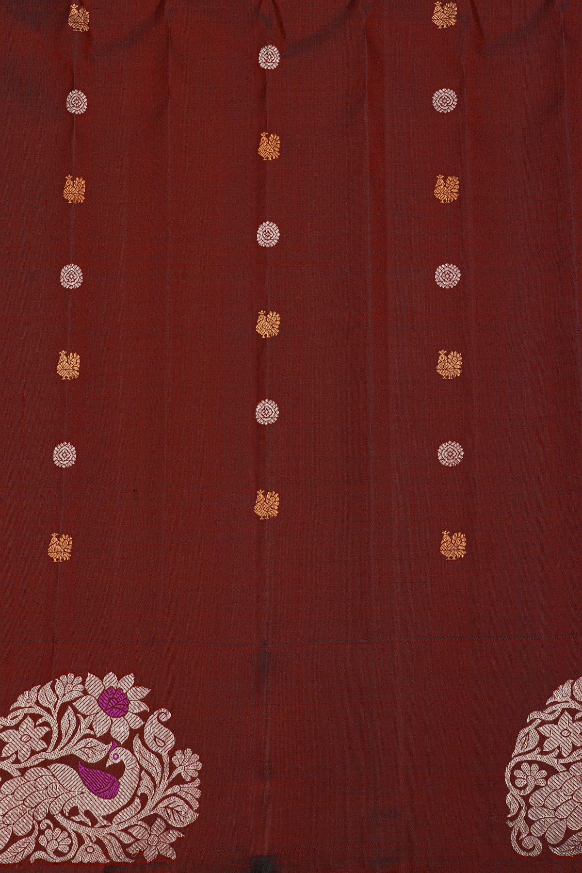 Gadwal Silk Dark Brown Saree With Floral Brocade Pallu