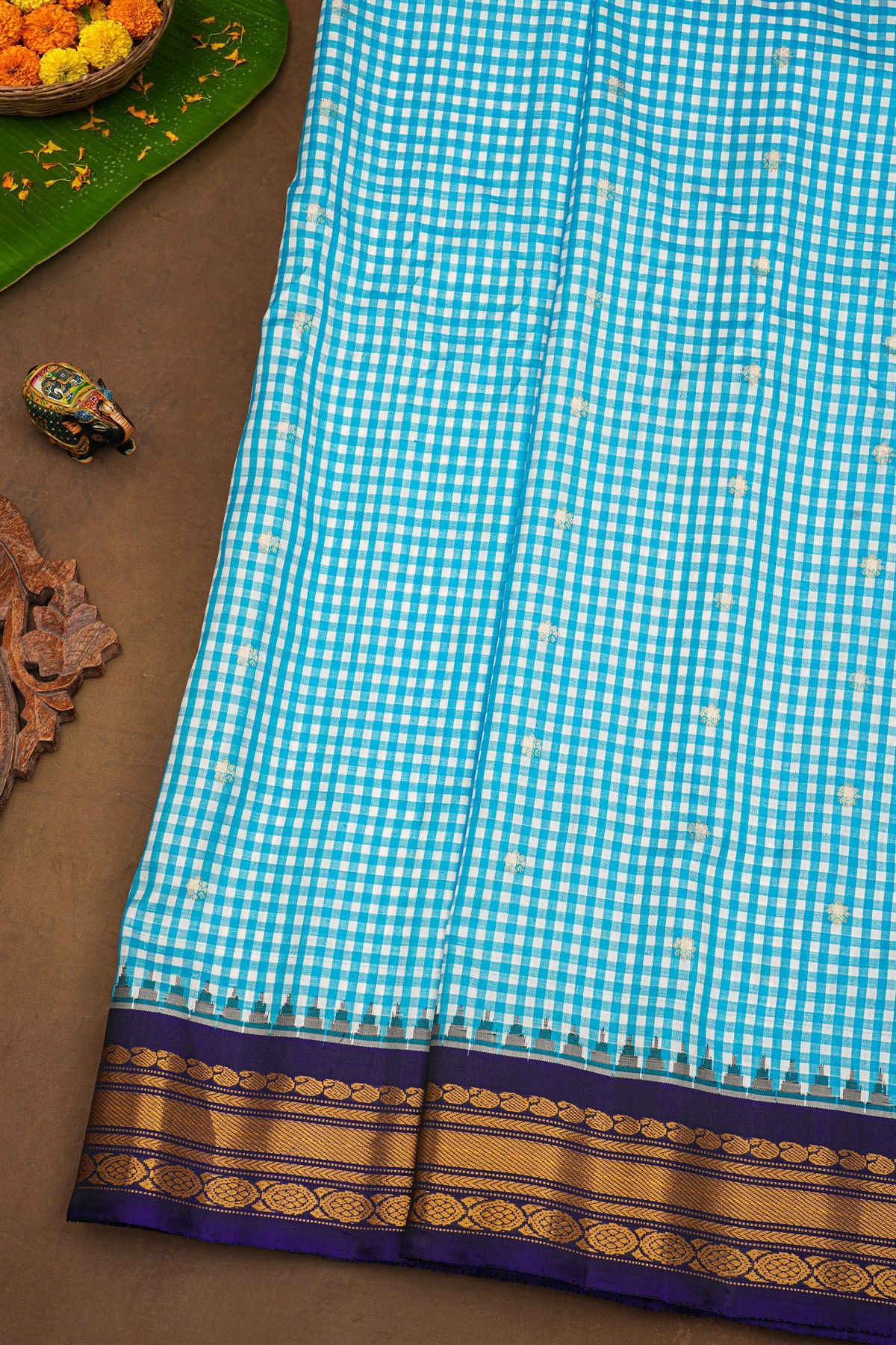Gadwal Silk Sky Blue Saree With Floral Brocade Pallu