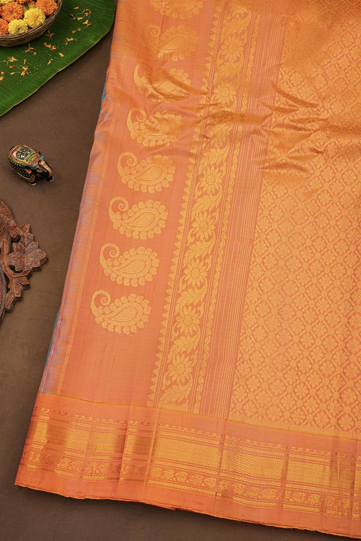Gadwal Silk Sky Blue Saree With Floral Brocade Pallu