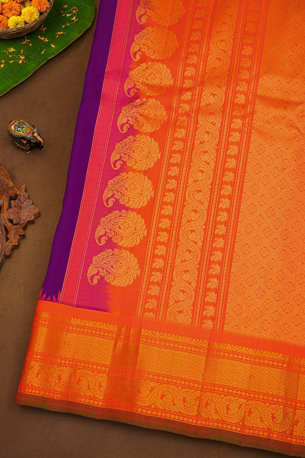 Gadwal Silk Purple Saree With Floral Brocade Pallu