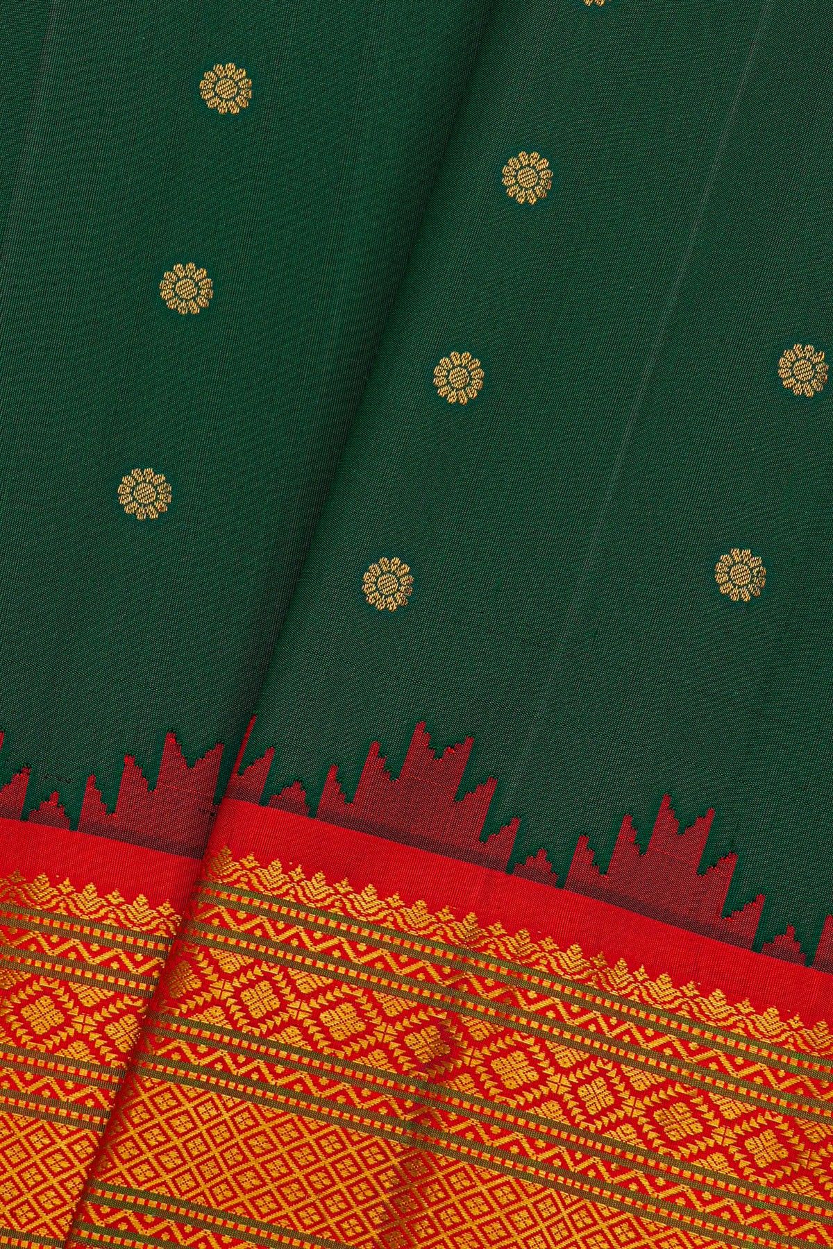Gadwal Silk Bottle Green Saree With Floral Brocade Pallu