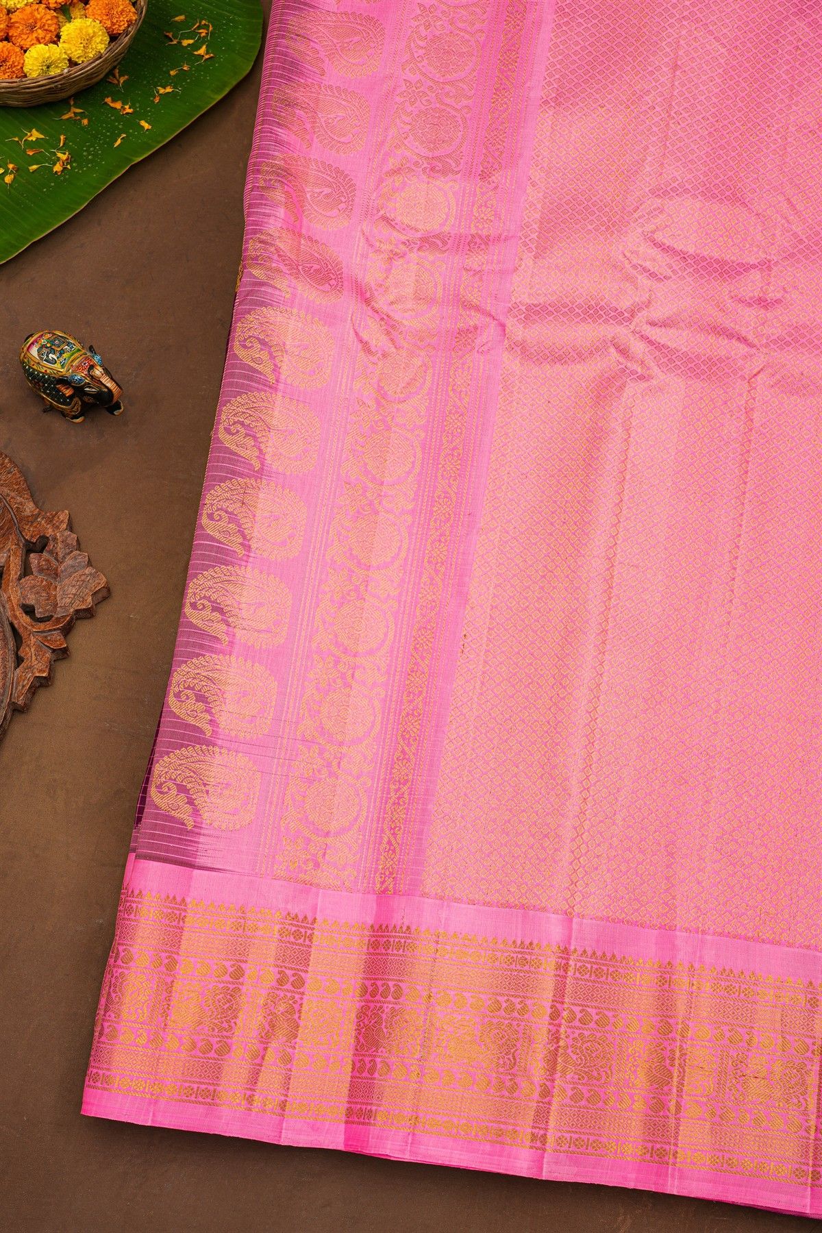 Gadwal Silk Purple Saree With Temples Border