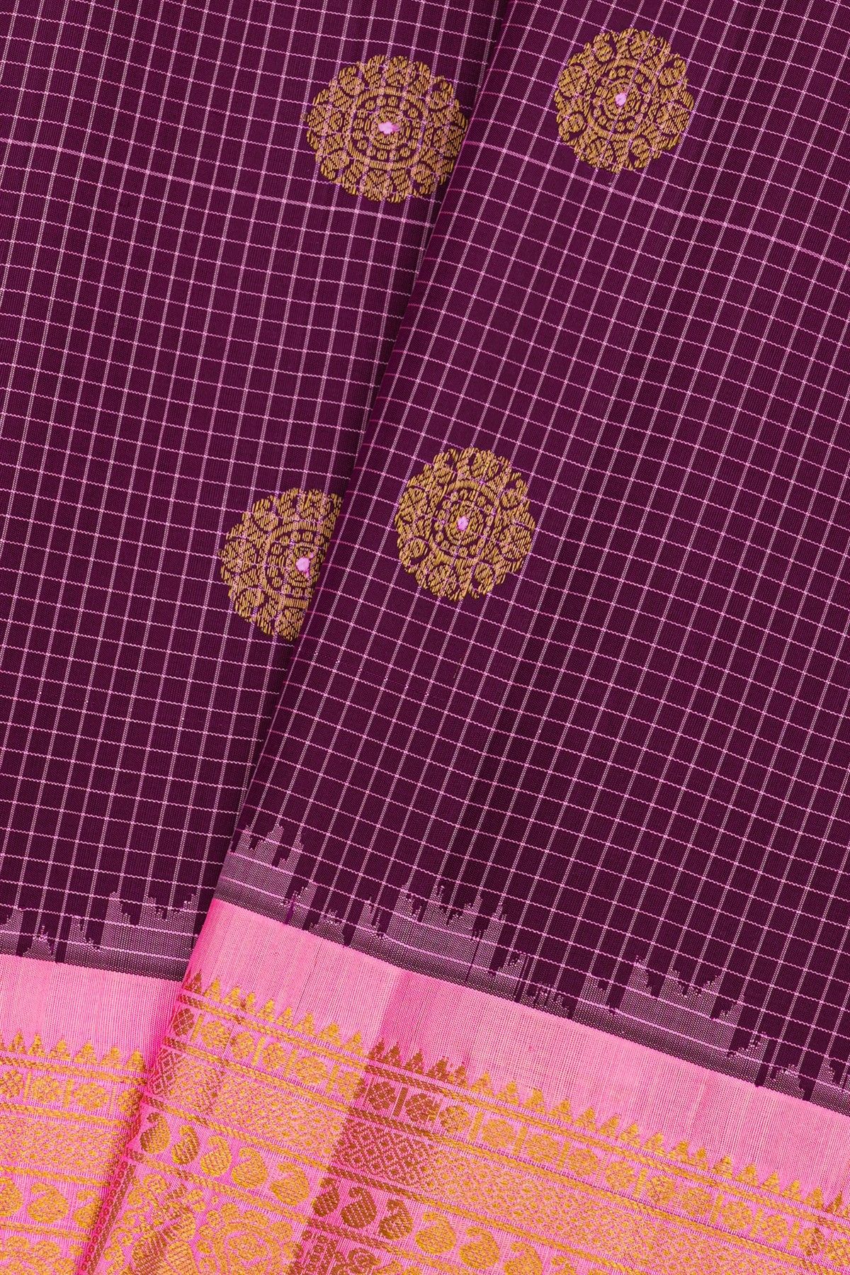 Gadwal Silk Purple Saree With Temples Border