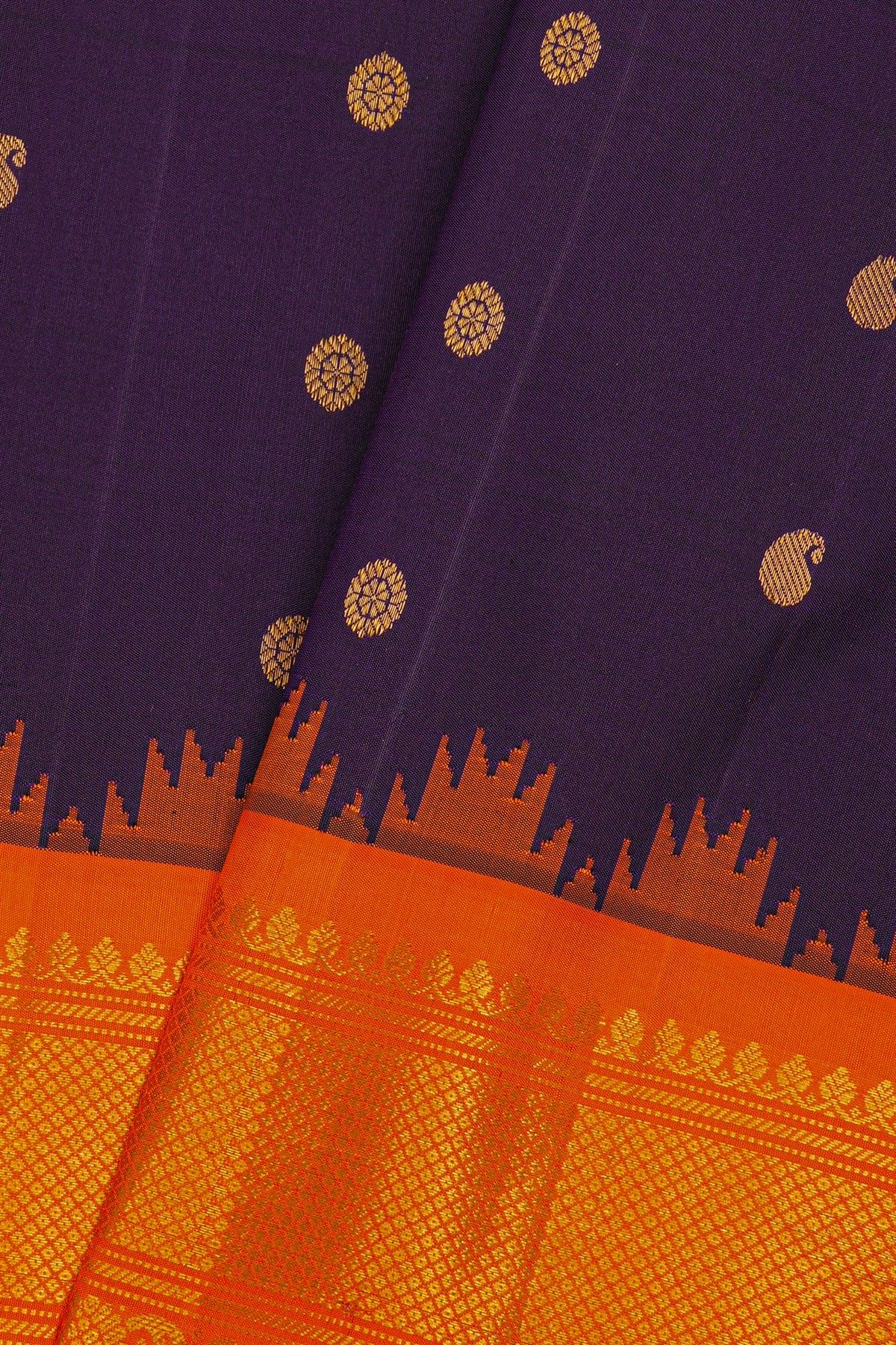 Gadwal Silk Violet Saree With Florals And Mango Paisleys Border