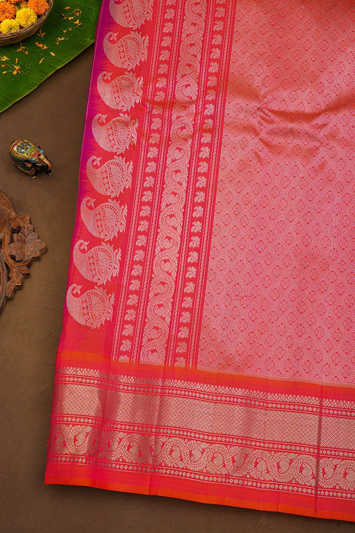Gadwal Silk Purple Saree With Florals And Diamonds In Zari Border