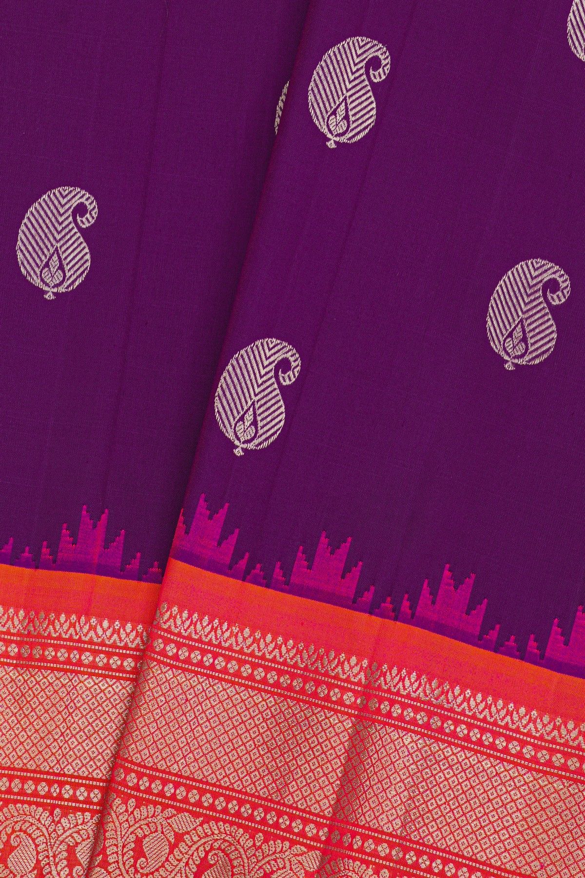 Gadwal Silk Purple Saree With Florals And Diamonds In Zari Border