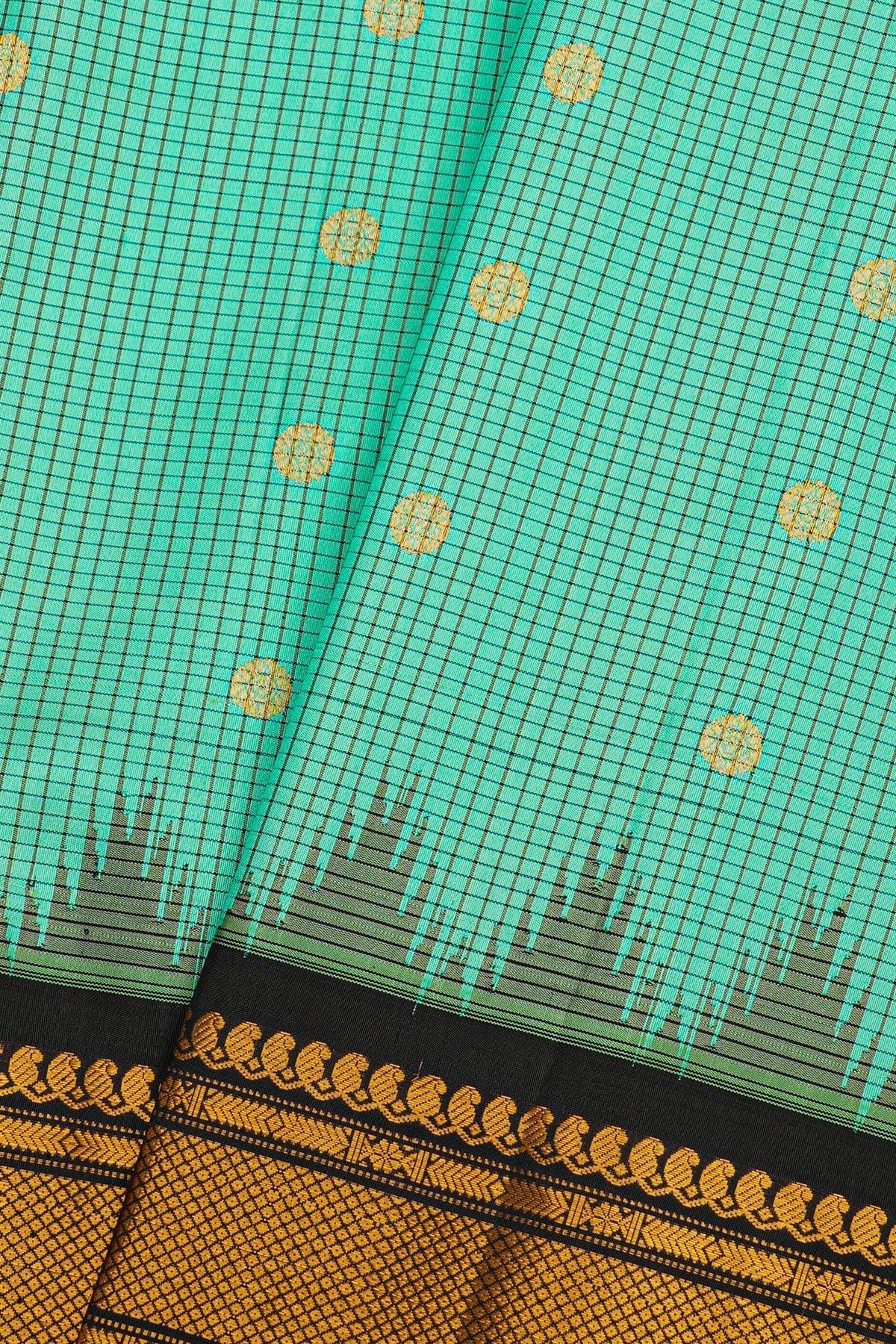 Gadwal Silk Sky Blue Saree With Florals And Diamonds Border