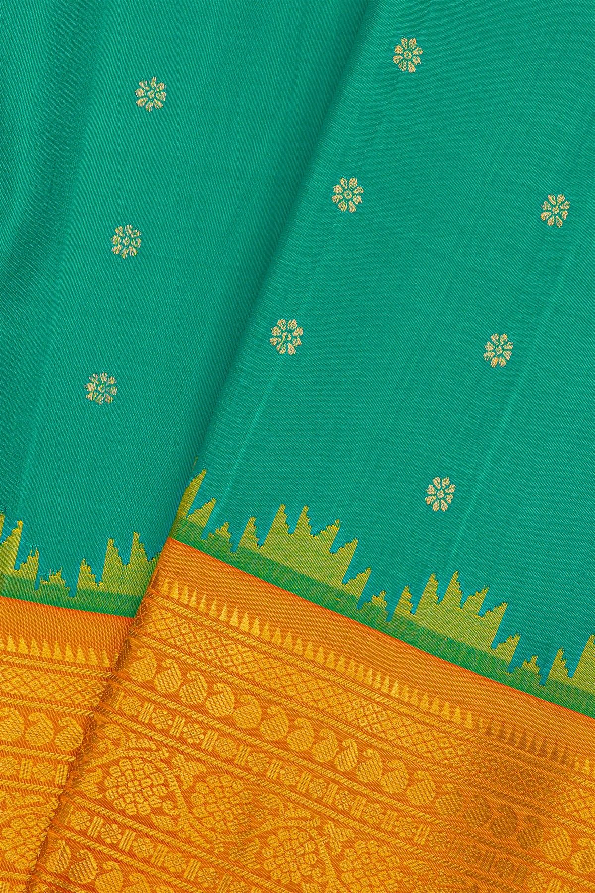 Gadwal Silk Peacock Blue Saree With Florals And Leaves Jaal Border