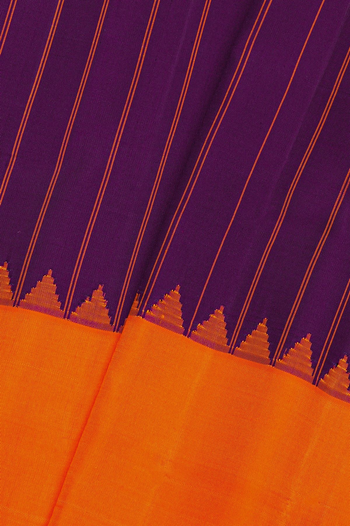 Gadwal Silk Purple Saree With Lines Body And Contrast Temple Border