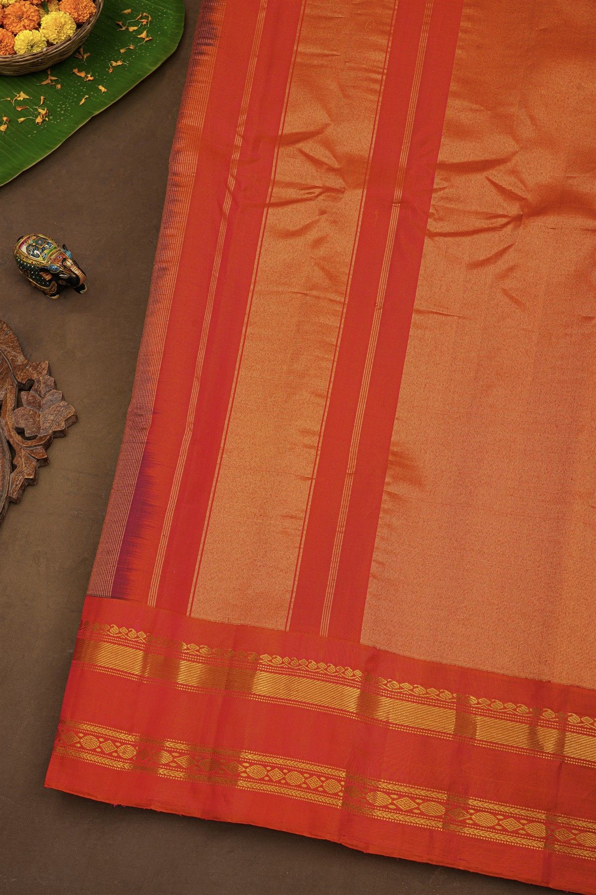 Gadwal Silk Wine Saree With Lines Body And Contrast Mango Paisley Border