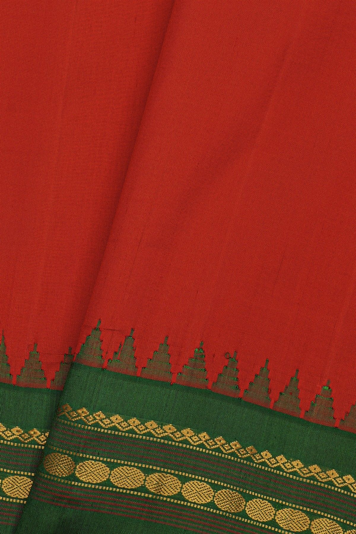Gadwal Silk Red Saree With Dollars And Temples Border