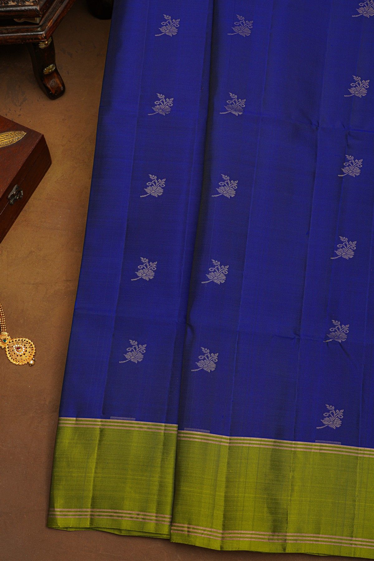 Coimbatore Soft Silk Blue Saree With Floral Brocade Pallu