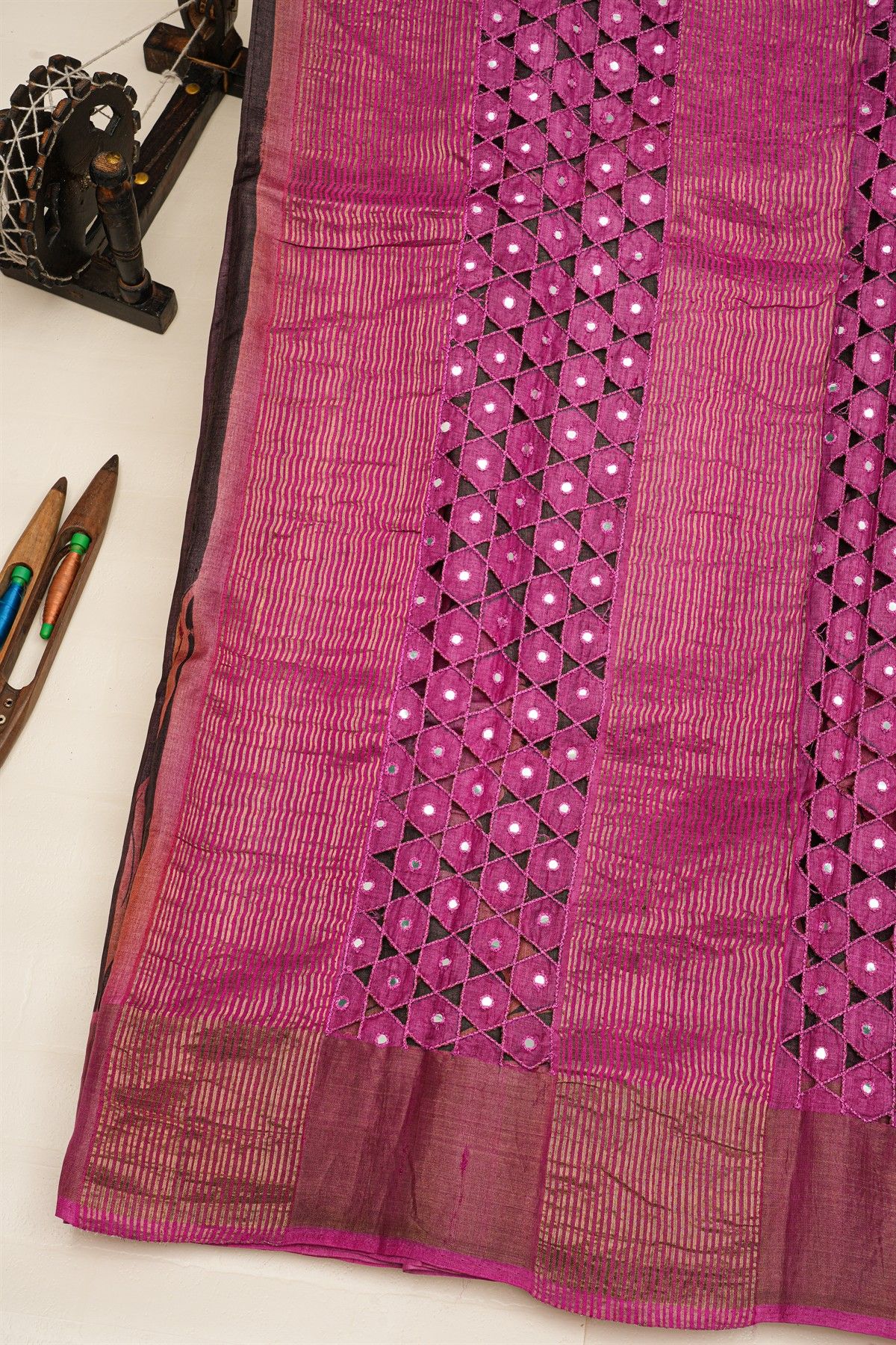 Fancy Tussar Black Saree With Kaddi Border
