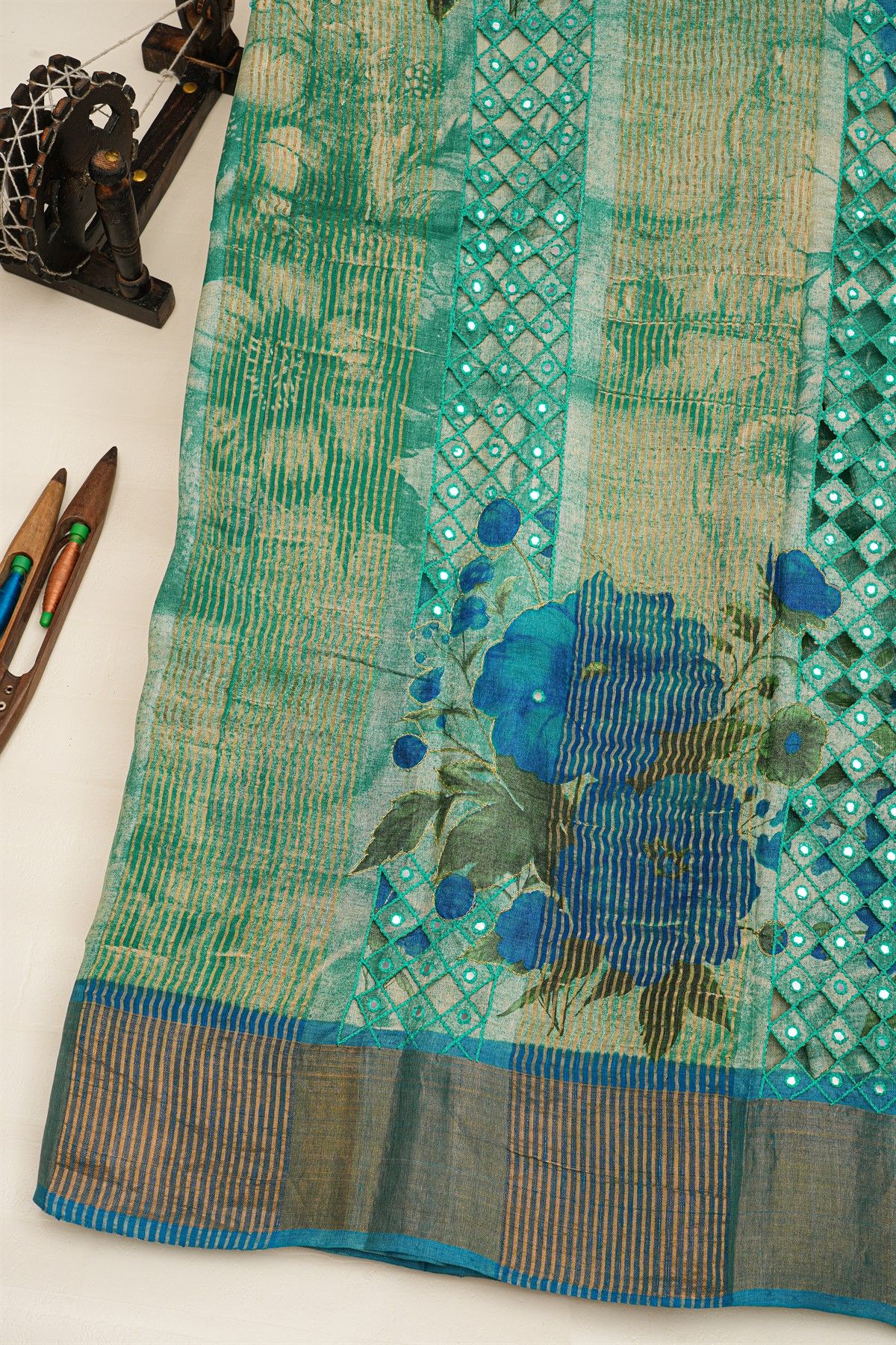 Fancy Tussar Multi-Colour Saree With Kaddi Border