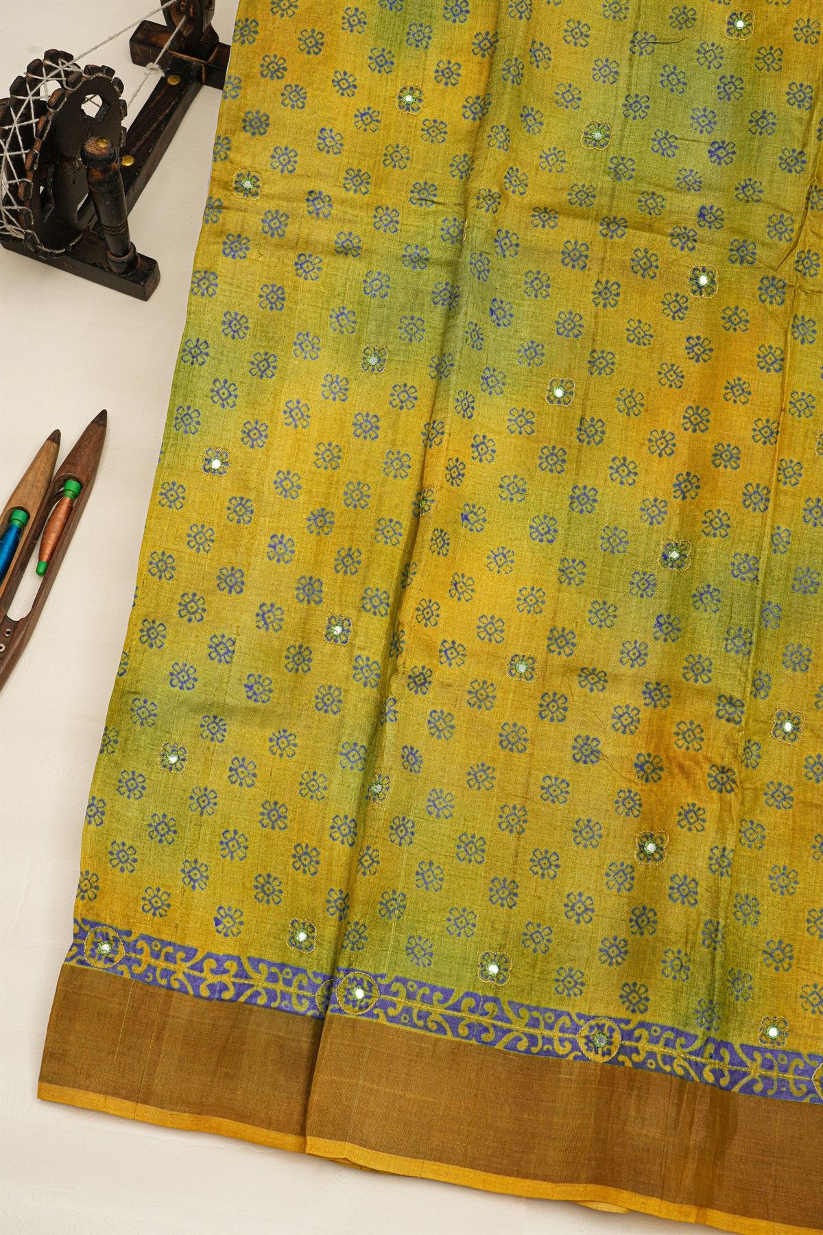 Fancy Tussar Multi-Colour Saree With Kaddi Border