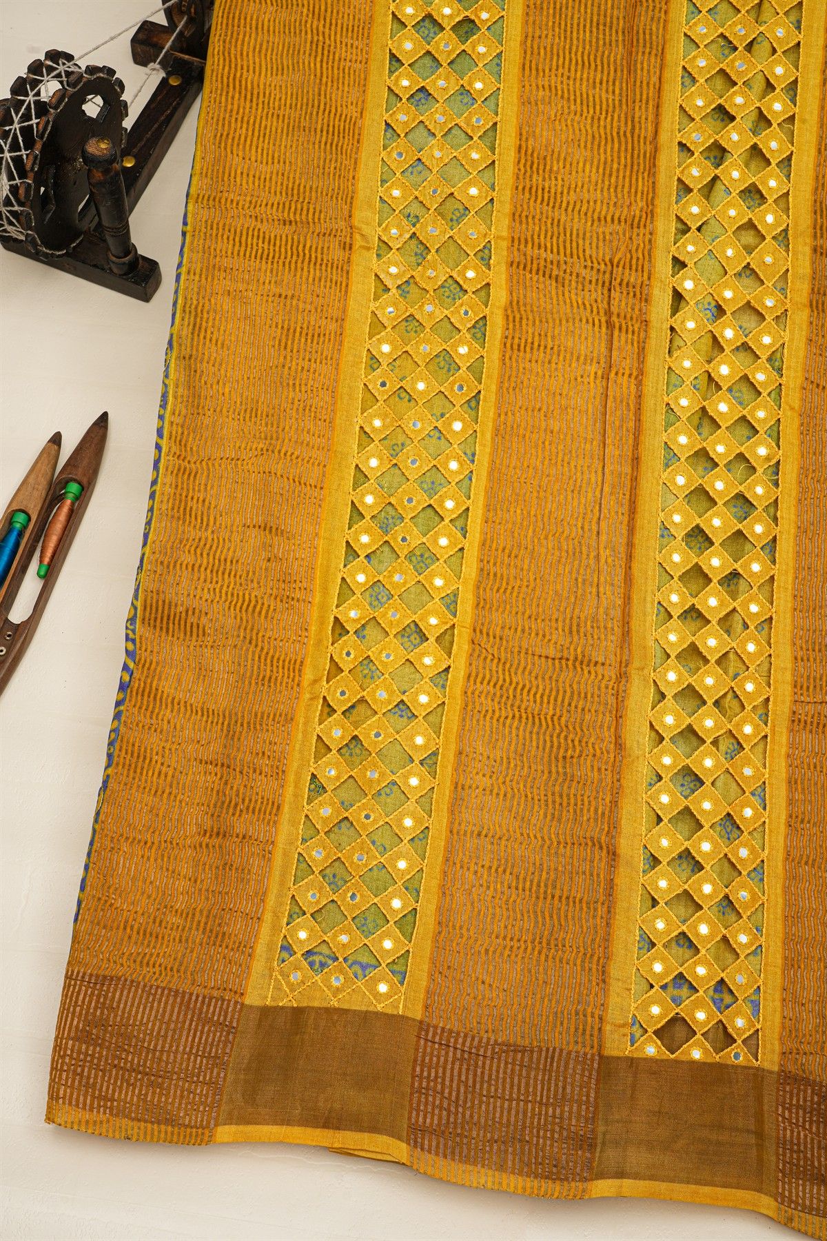 Fancy Tussar Multi-Colour Saree With Kaddi Border