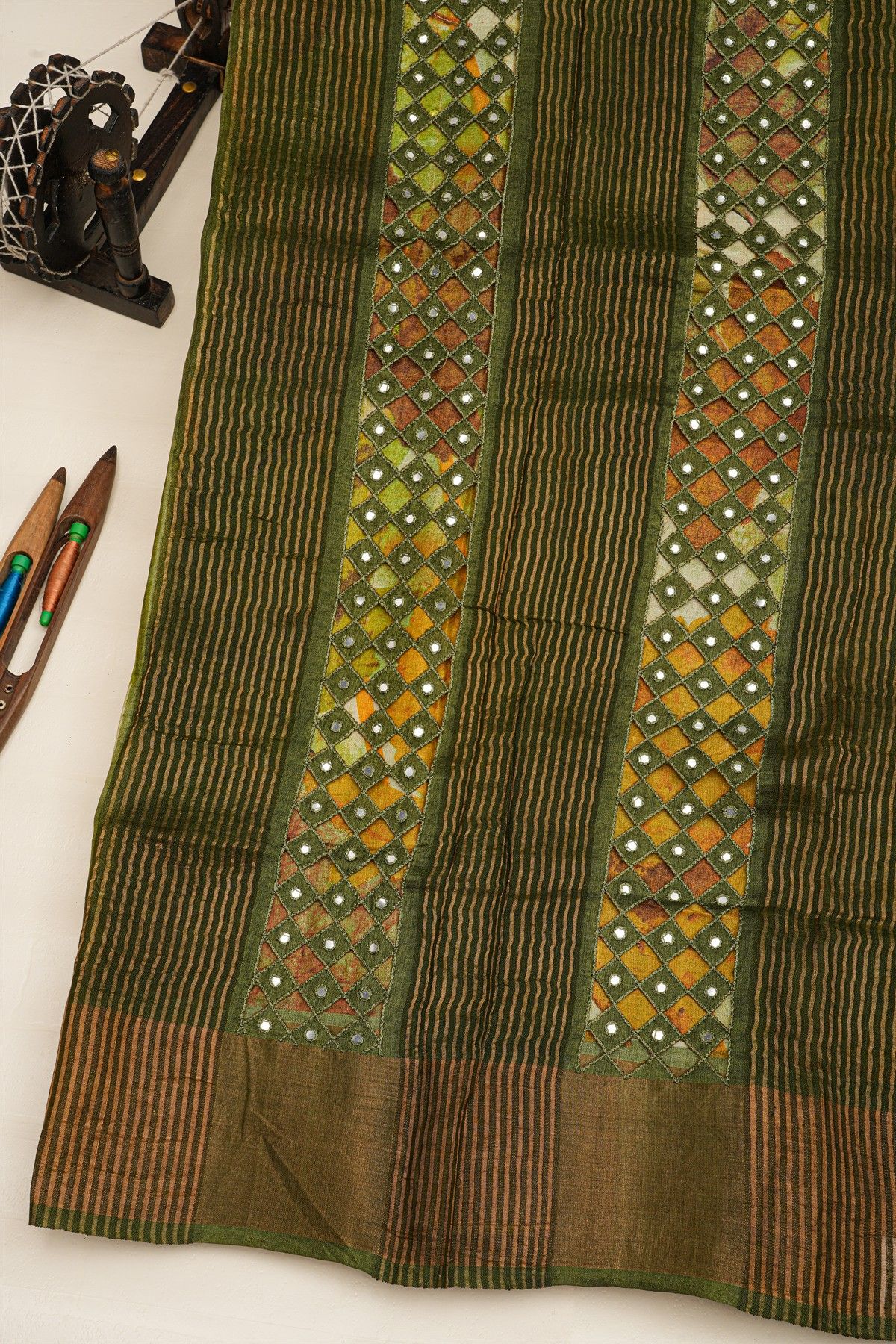 Fancy Tussar Multi-Colour Saree With Kaddi Border