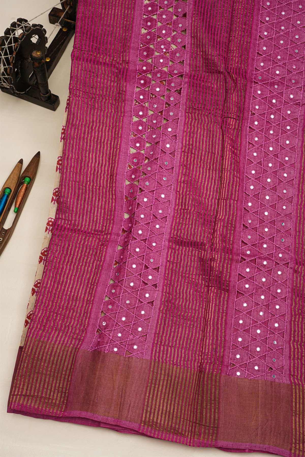 Fancy Tussar Cream Saree With Kaddi Border