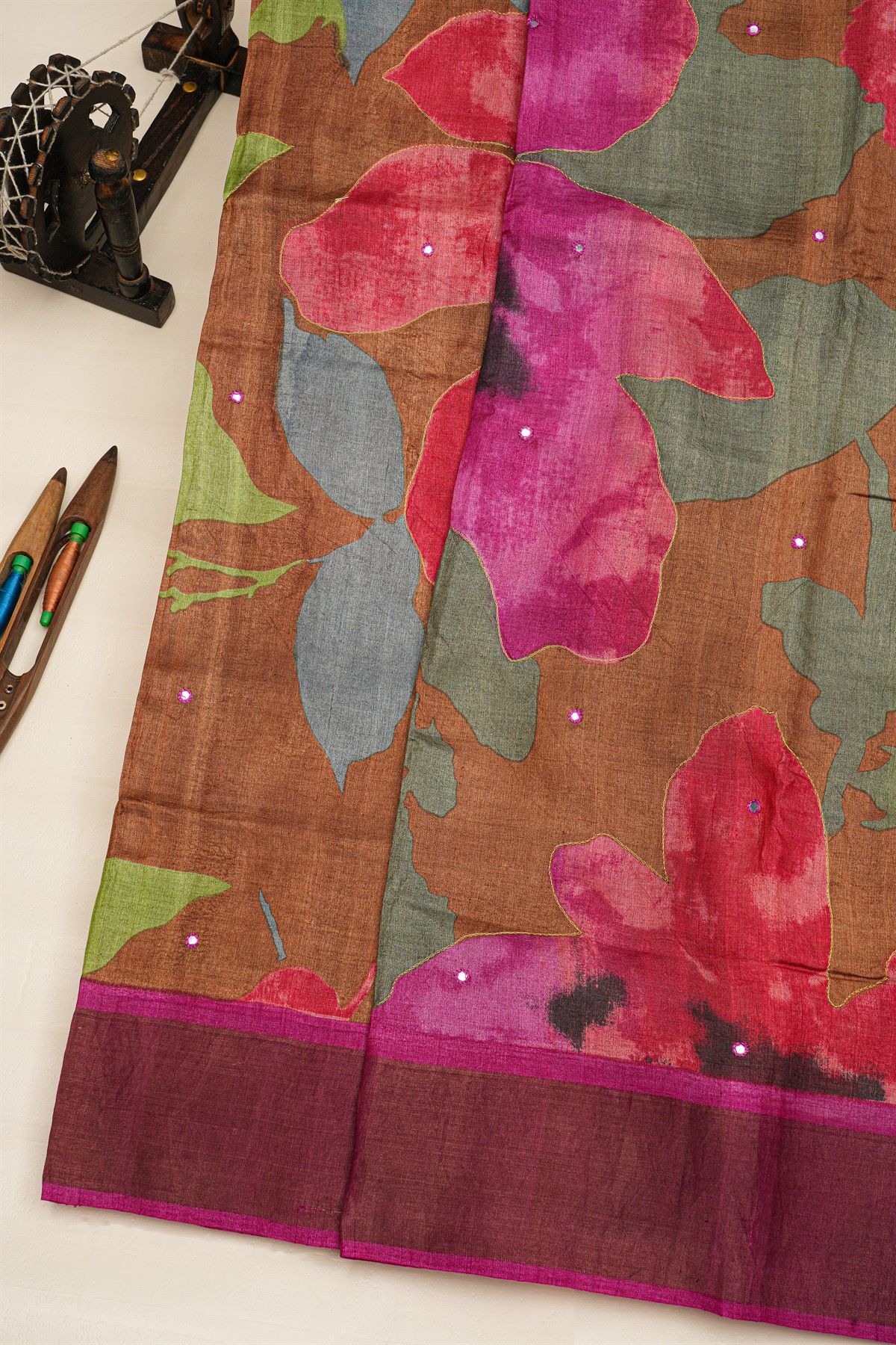 Fancy Tussar Brown Saree With Kaddi Border