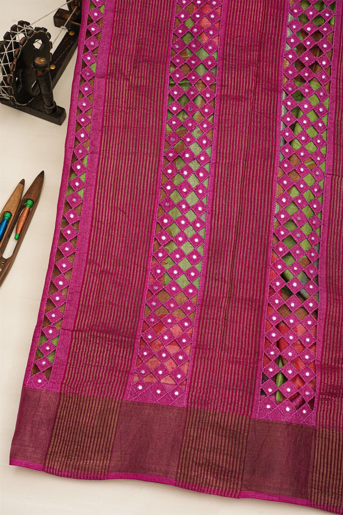 Fancy Tussar Brown Saree With Kaddi Border