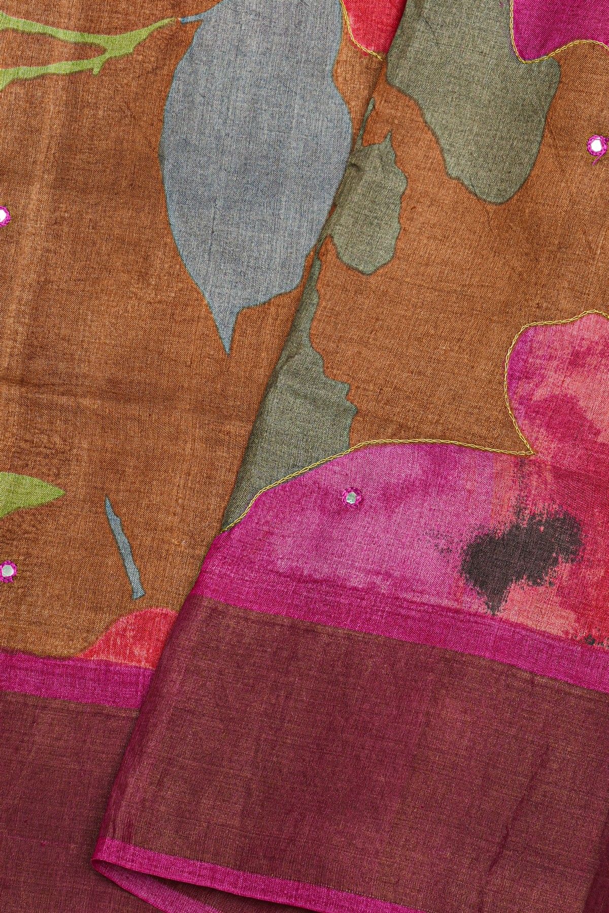 Fancy Tussar Brown Saree With Kaddi Border