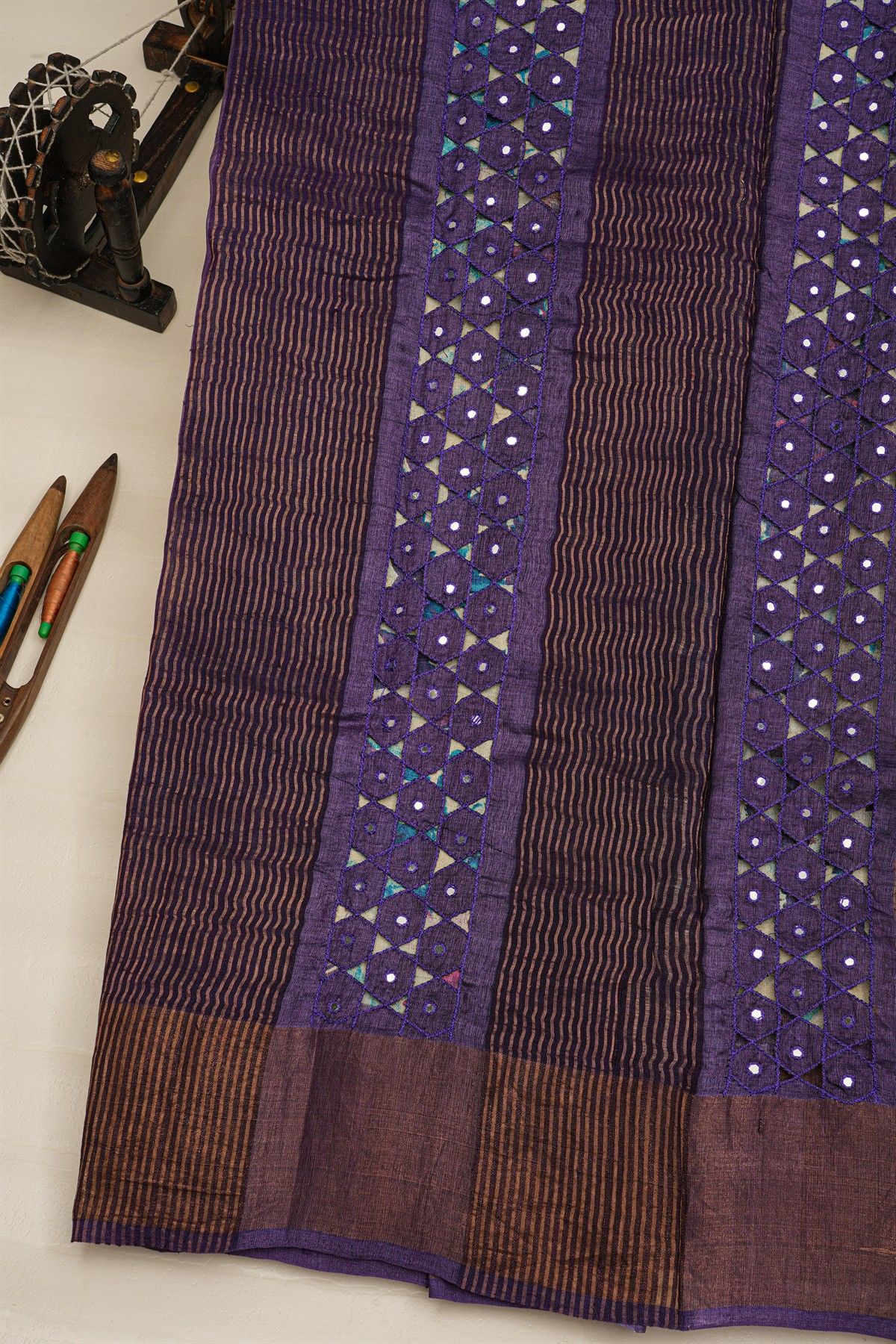 Fancy Tussar Off White Saree With Kaddi Border