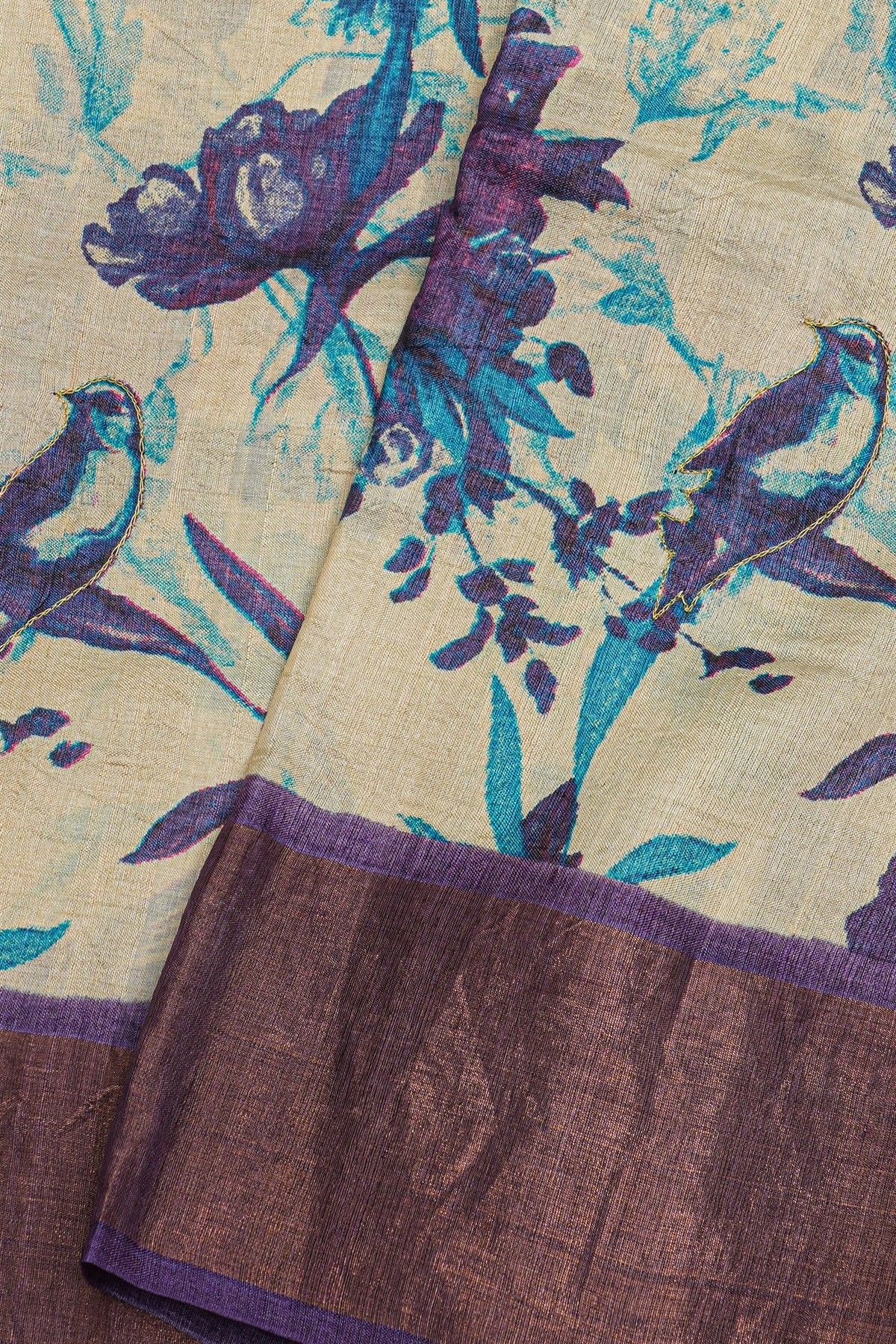 Fancy Tussar Off White Saree With Kaddi Border