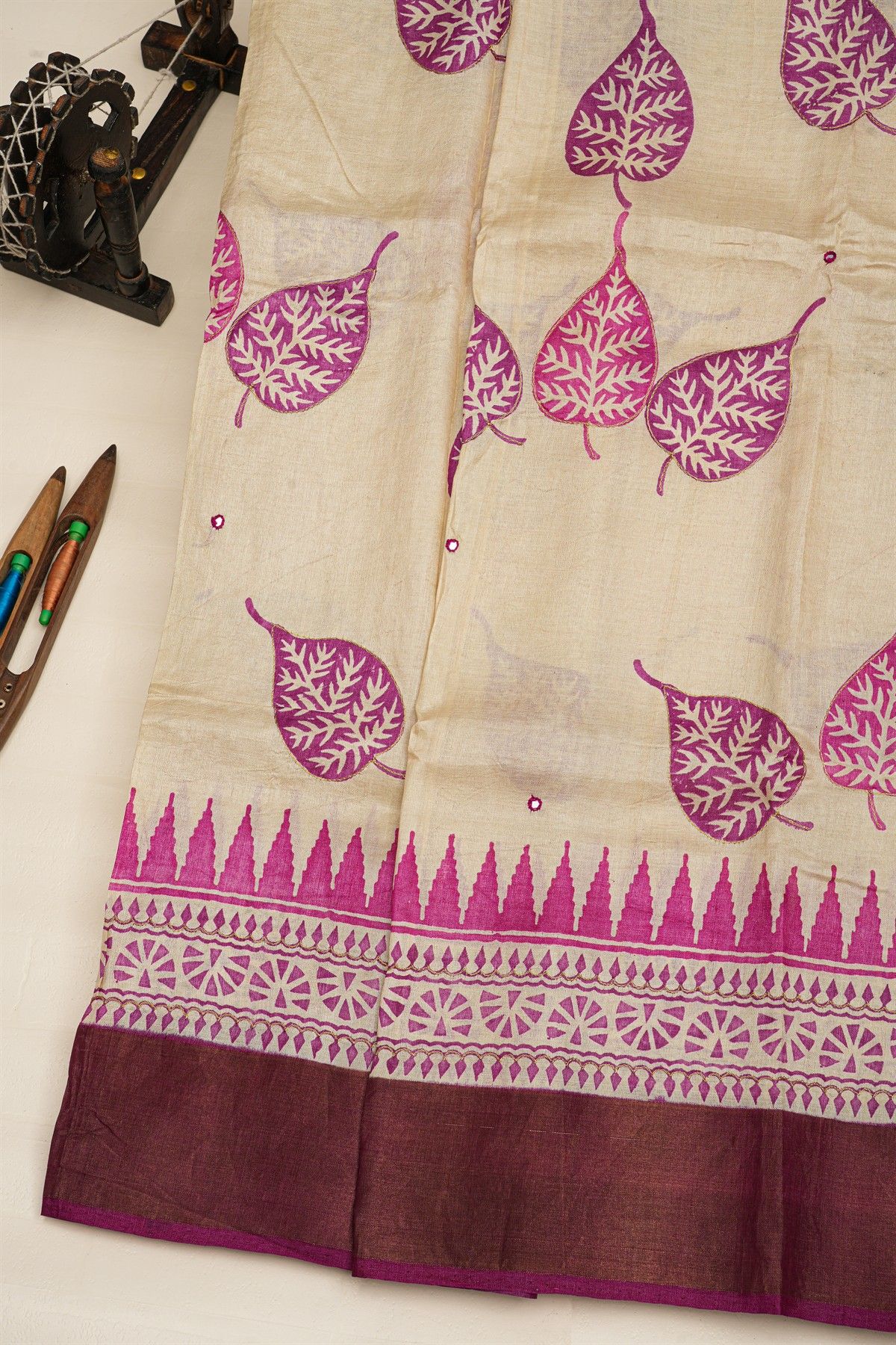 Fancy Tussar Off White Saree With Kaddi Border